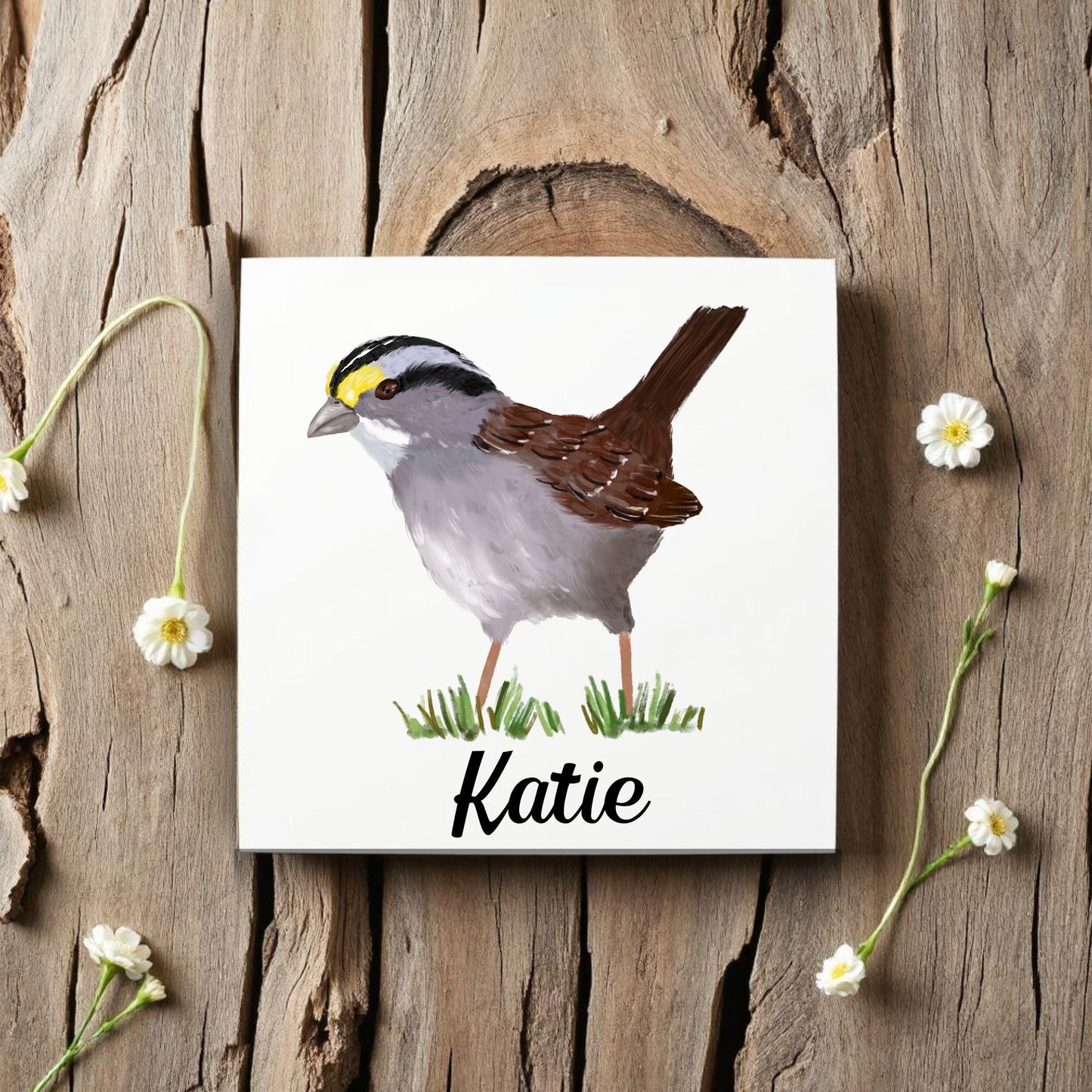 White Throated Sparrow Ceramic Tile - MerikaArt