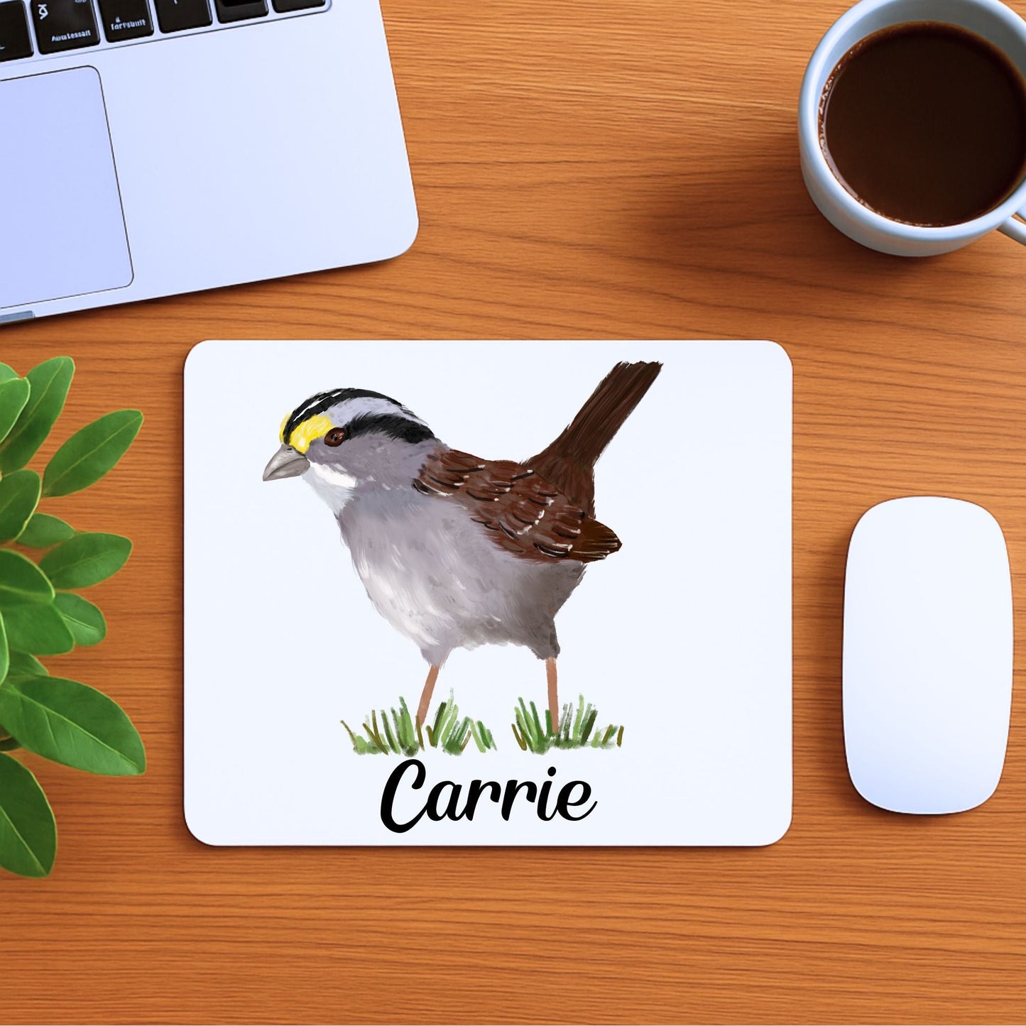 White - Throated Sparrow Mousepad - MerikaArt