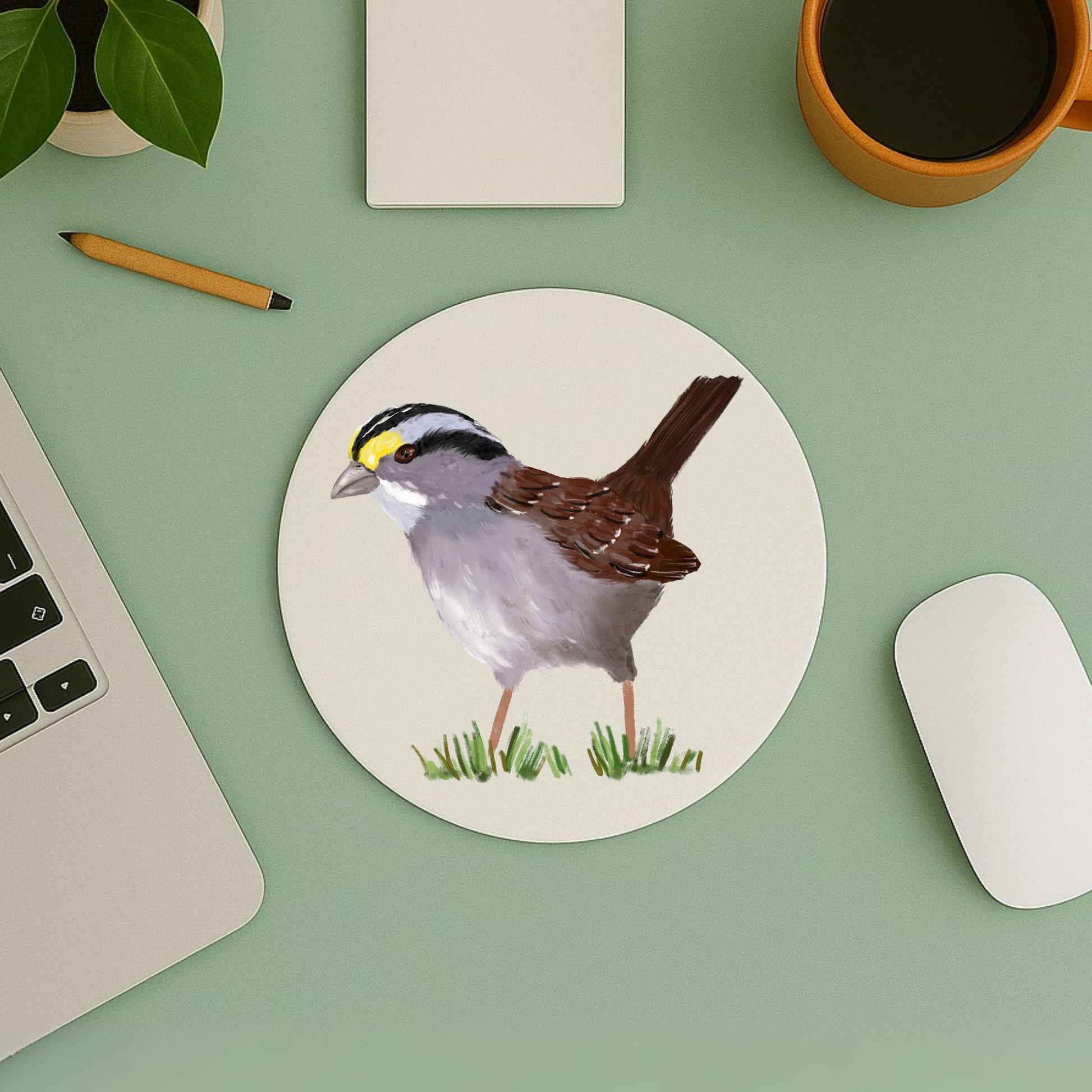 White - Throated Sparrow Mousepad - MerikaArt
