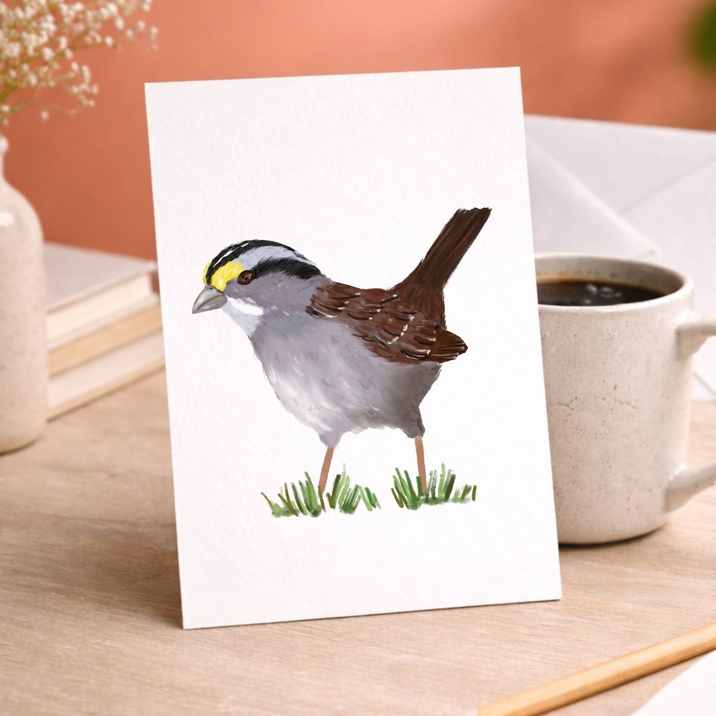White - throated Sparrow Postcard - MerikaArt