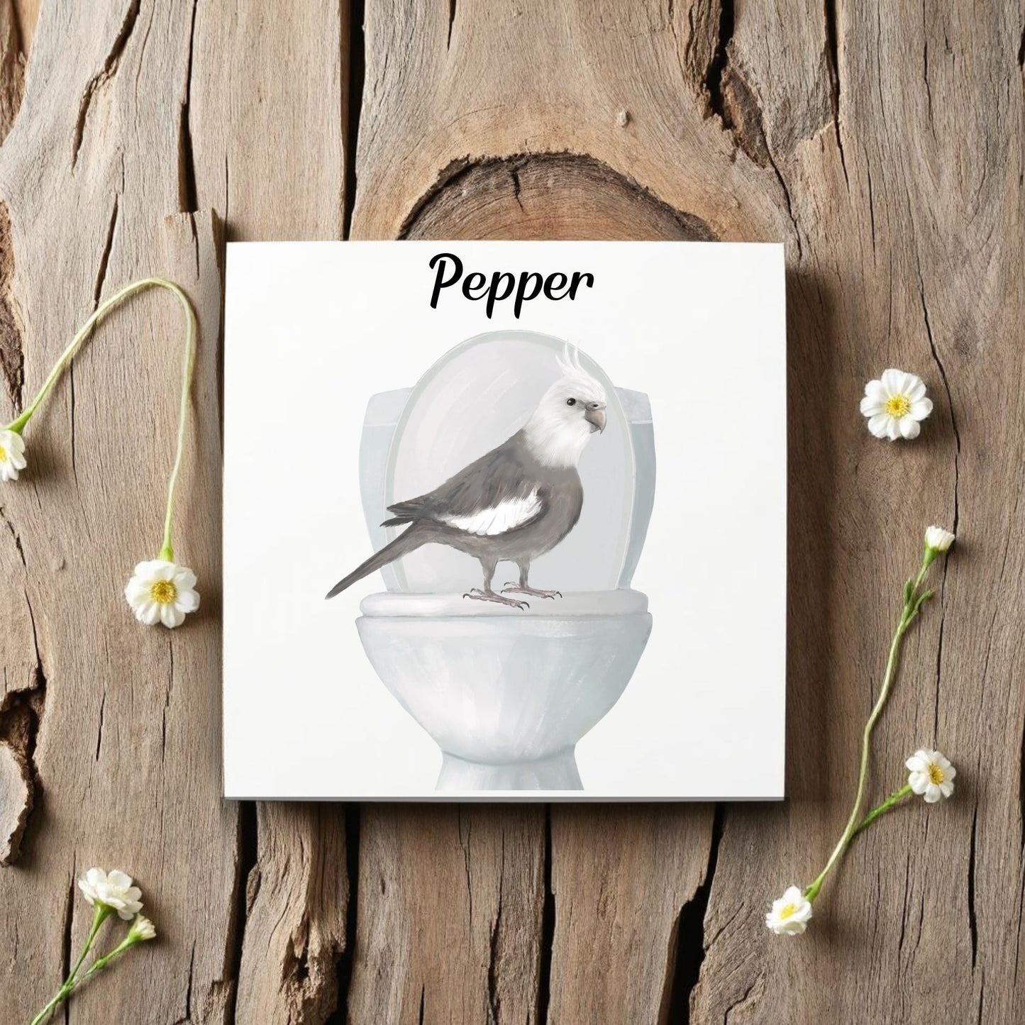 Whiteface Cockatiel on Toilet Ceramic Tile – Playful Bird Lover Decor - MerikaArt