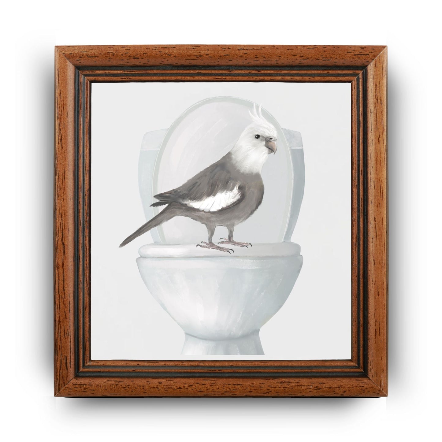 Whiteface Cockatiel on Toilet Ceramic Tile – Playful Bird Lover Decor - MerikaArt