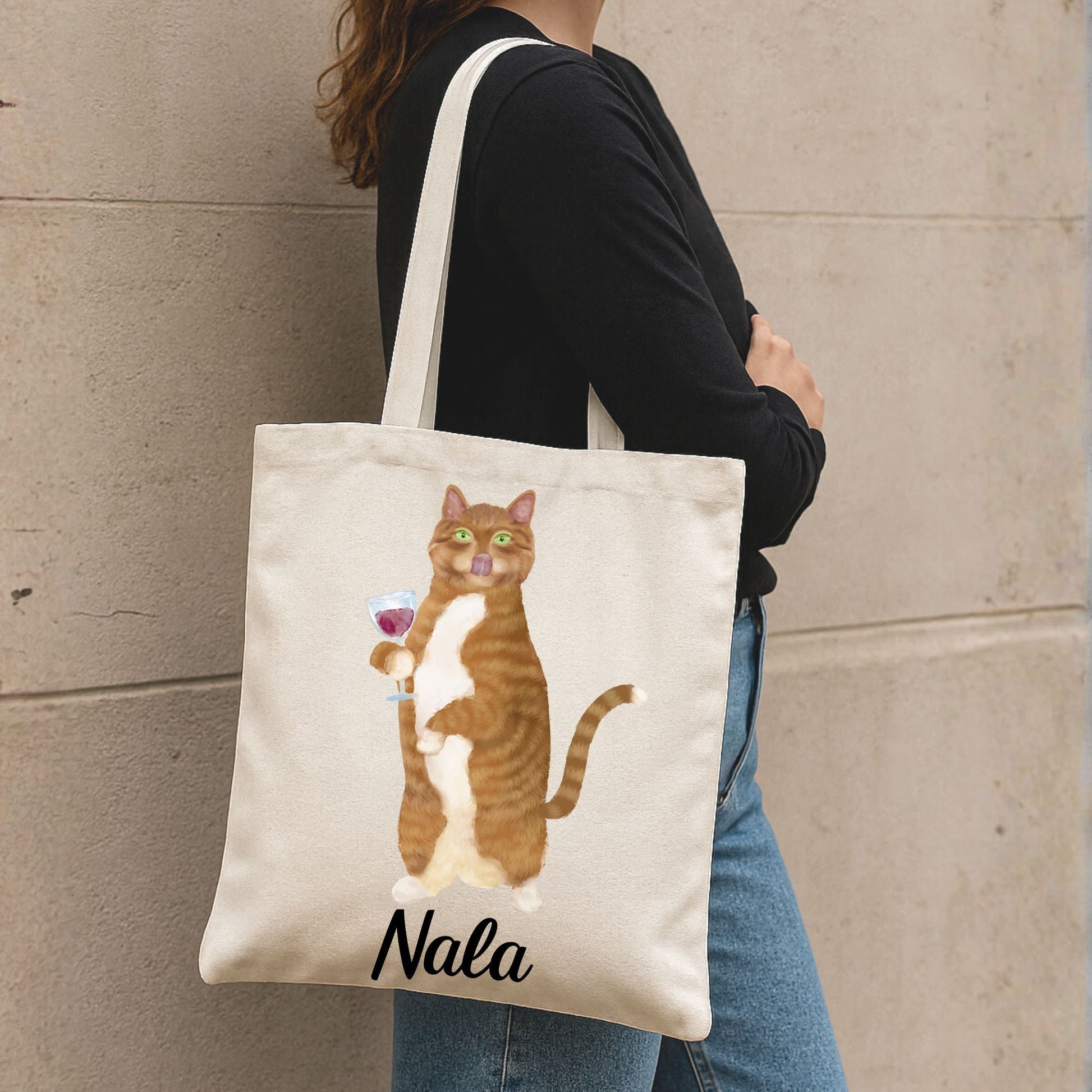Wine Cat Canvas Tote Bag - MerikaArt