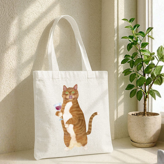 Wine Cat Canvas Tote Bag - MerikaArt