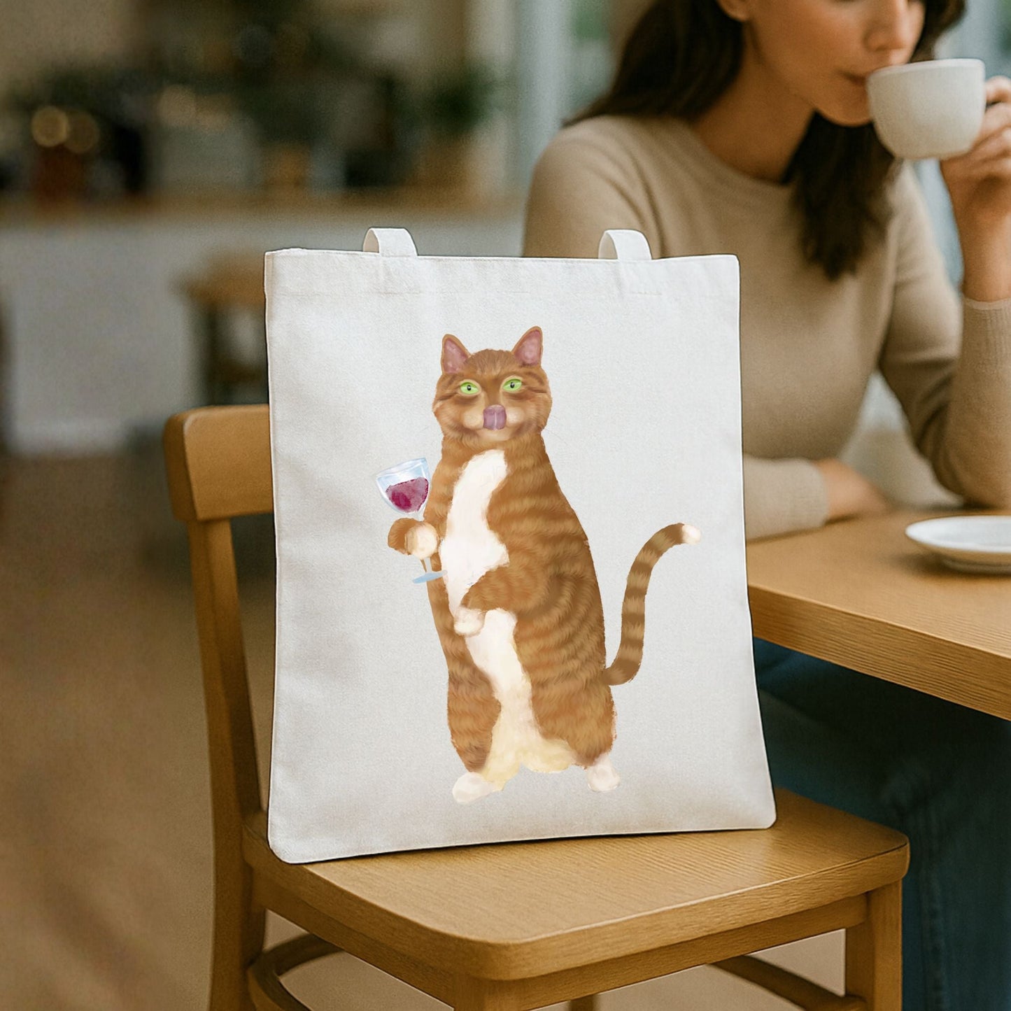 Wine Cat Canvas Tote Bag - MerikaArt