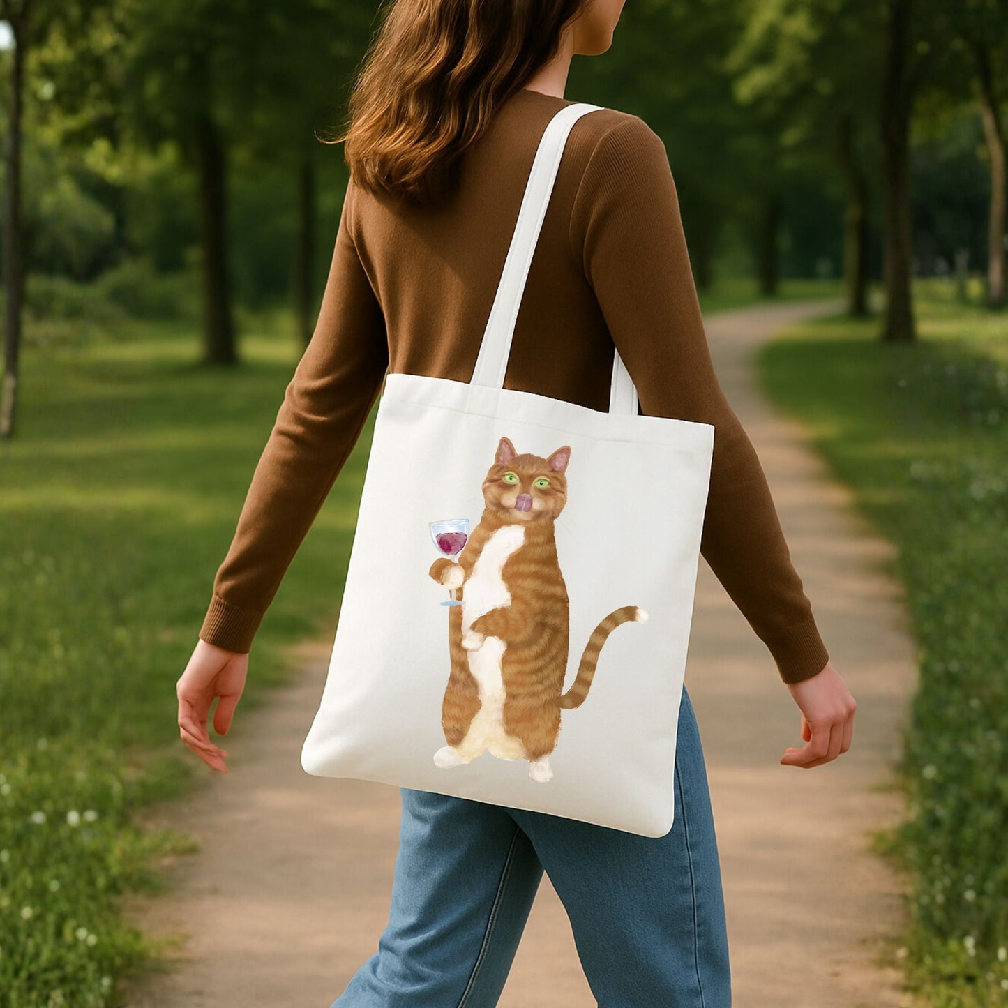 Wine Cat Canvas Tote Bag - MerikaArt