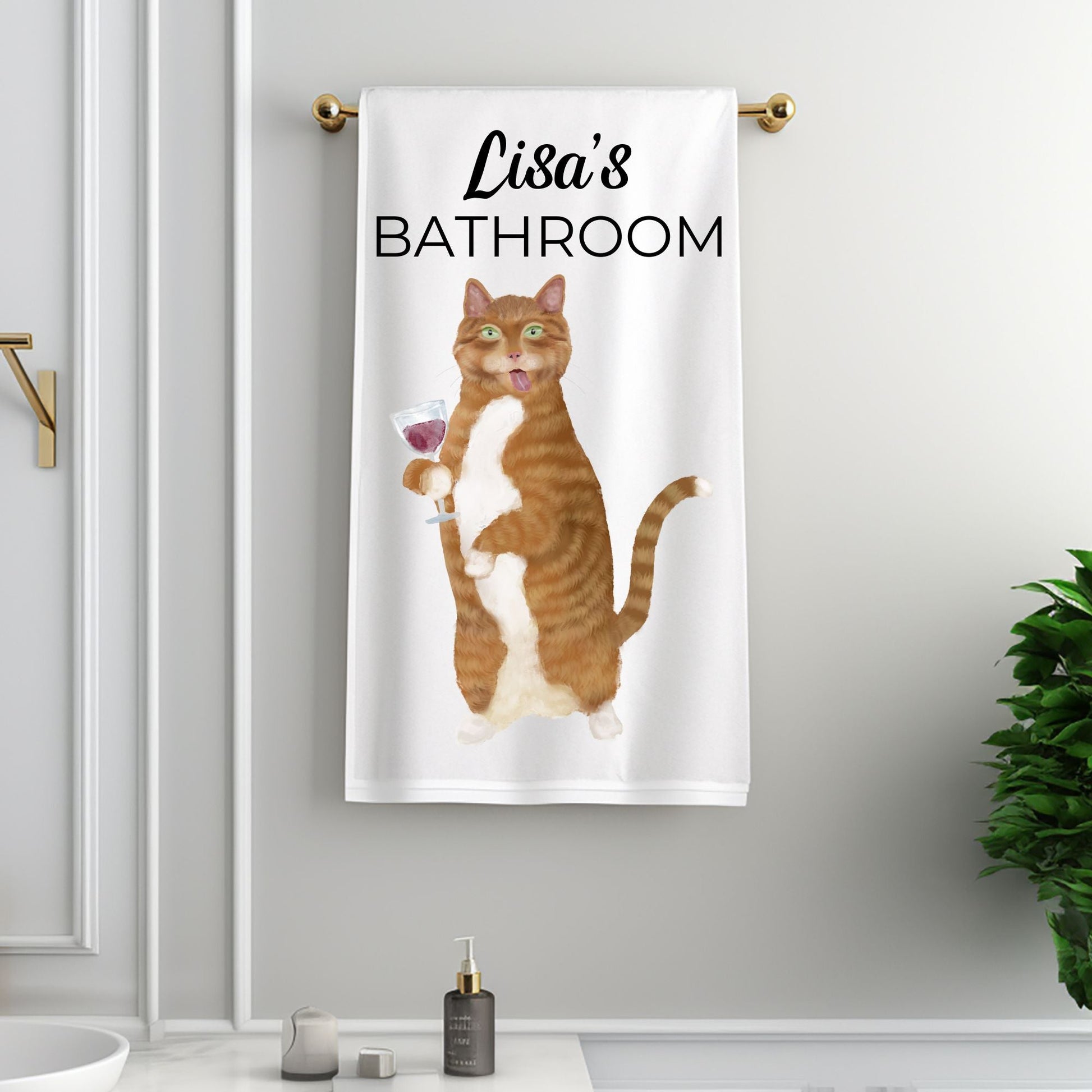 Wine Lover Cat Bathroom Towel - MerikaArt