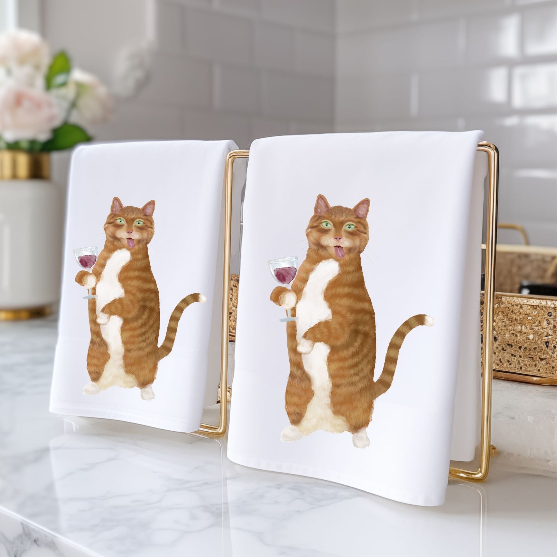 Wine Lover Cat Bathroom Towel - MerikaArt