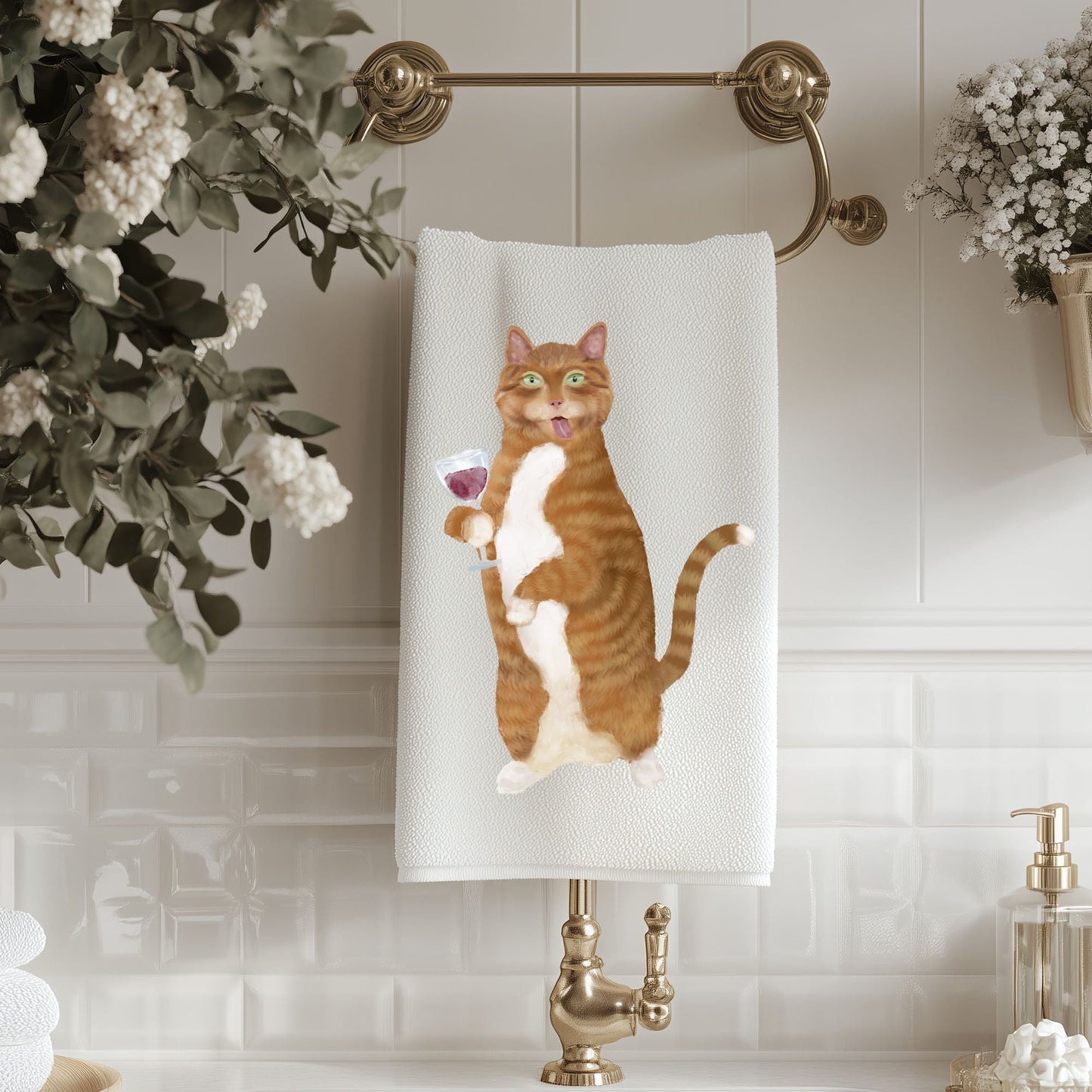 Wine Lover Cat Bathroom Towel - MerikaArt