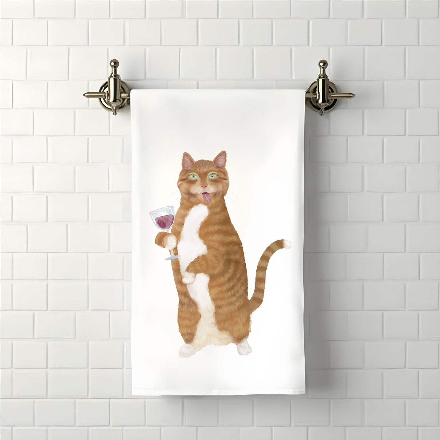 Wine Lover Cat Bathroom Towel - MerikaArt