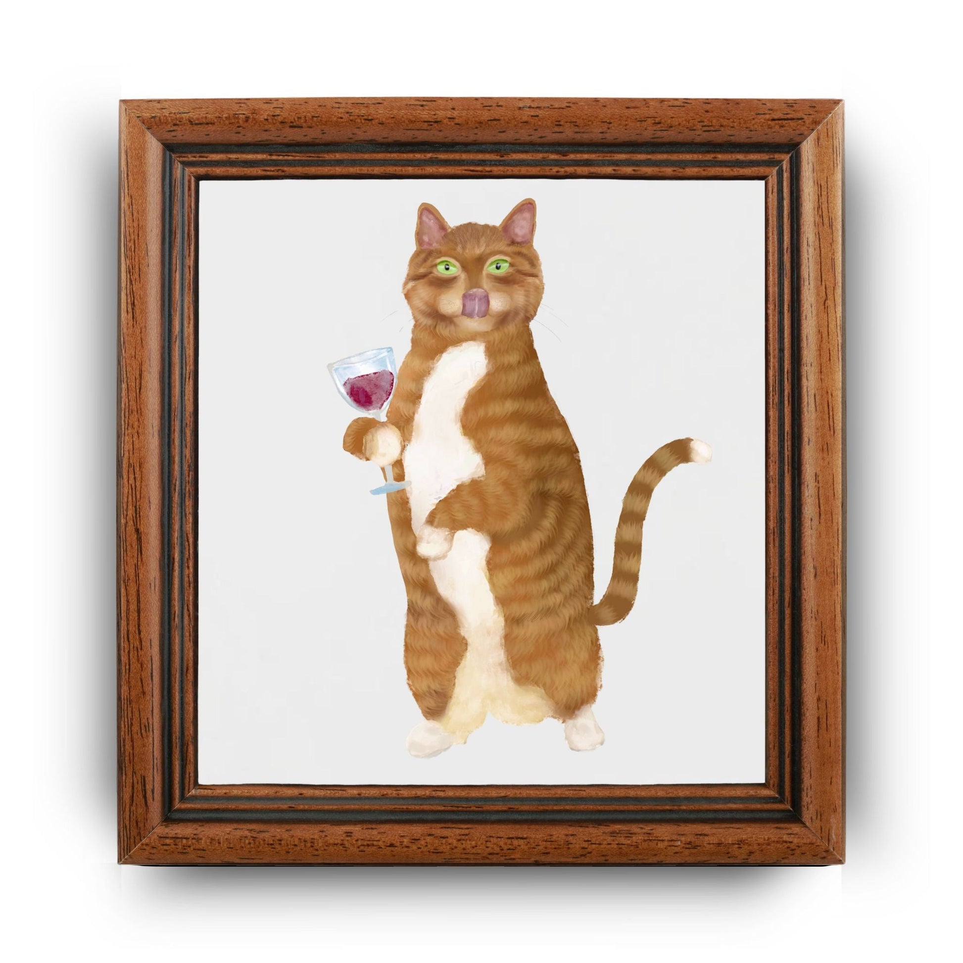 Wine - Loving Ginger Cat Ceramic Tile - MerikaArt