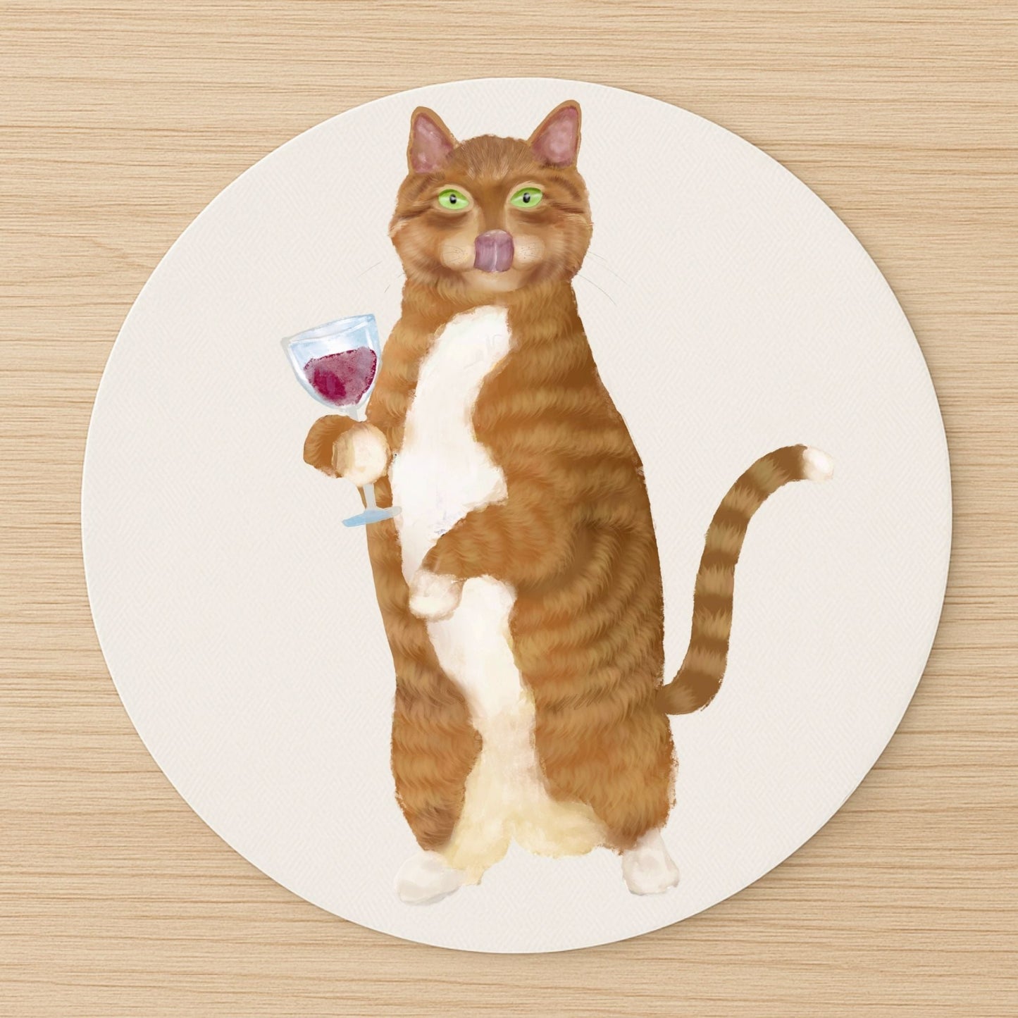 Wine - Loving Tabby Cat Mousepad - MerikaArt
