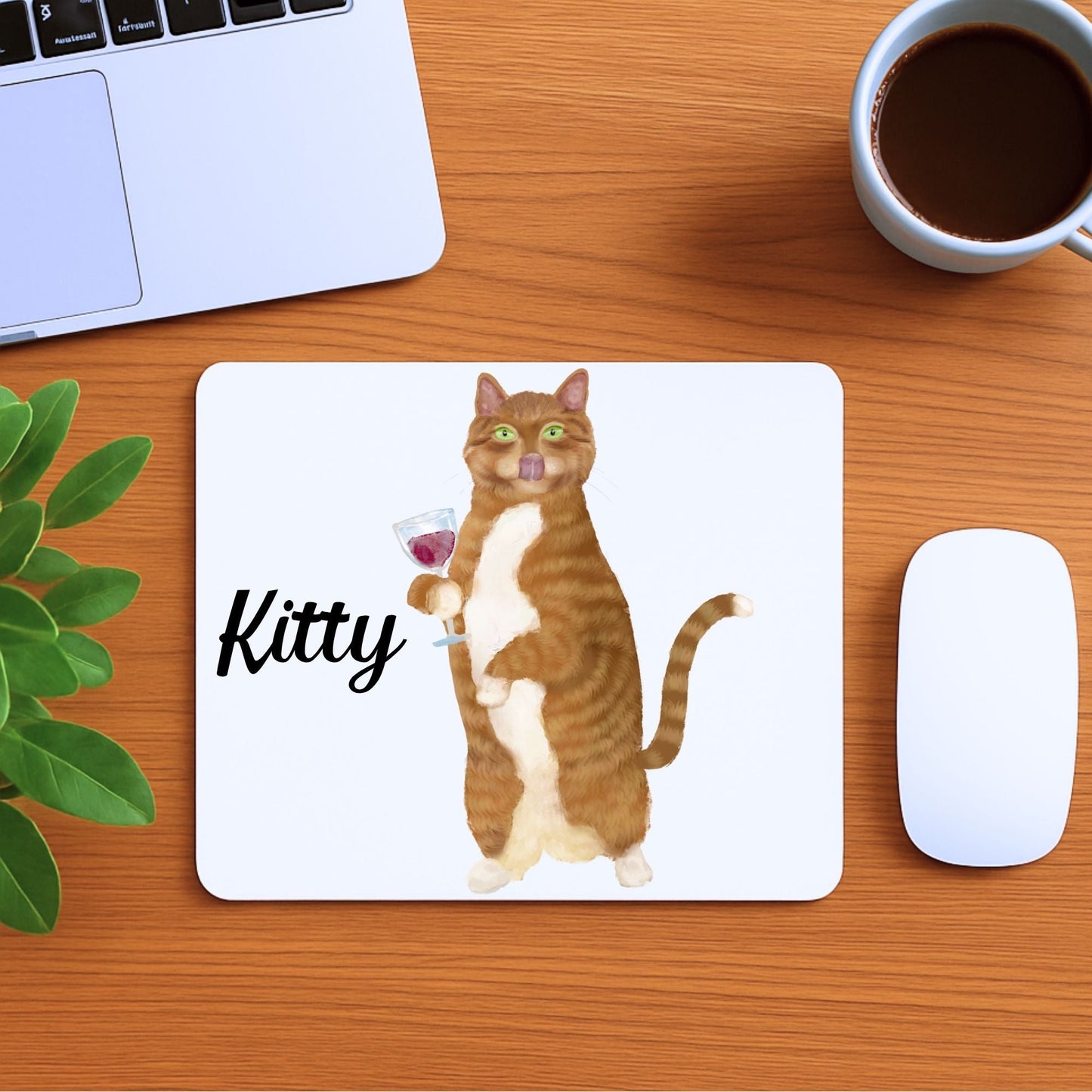 Wine - Loving Tabby Cat Mousepad - MerikaArt