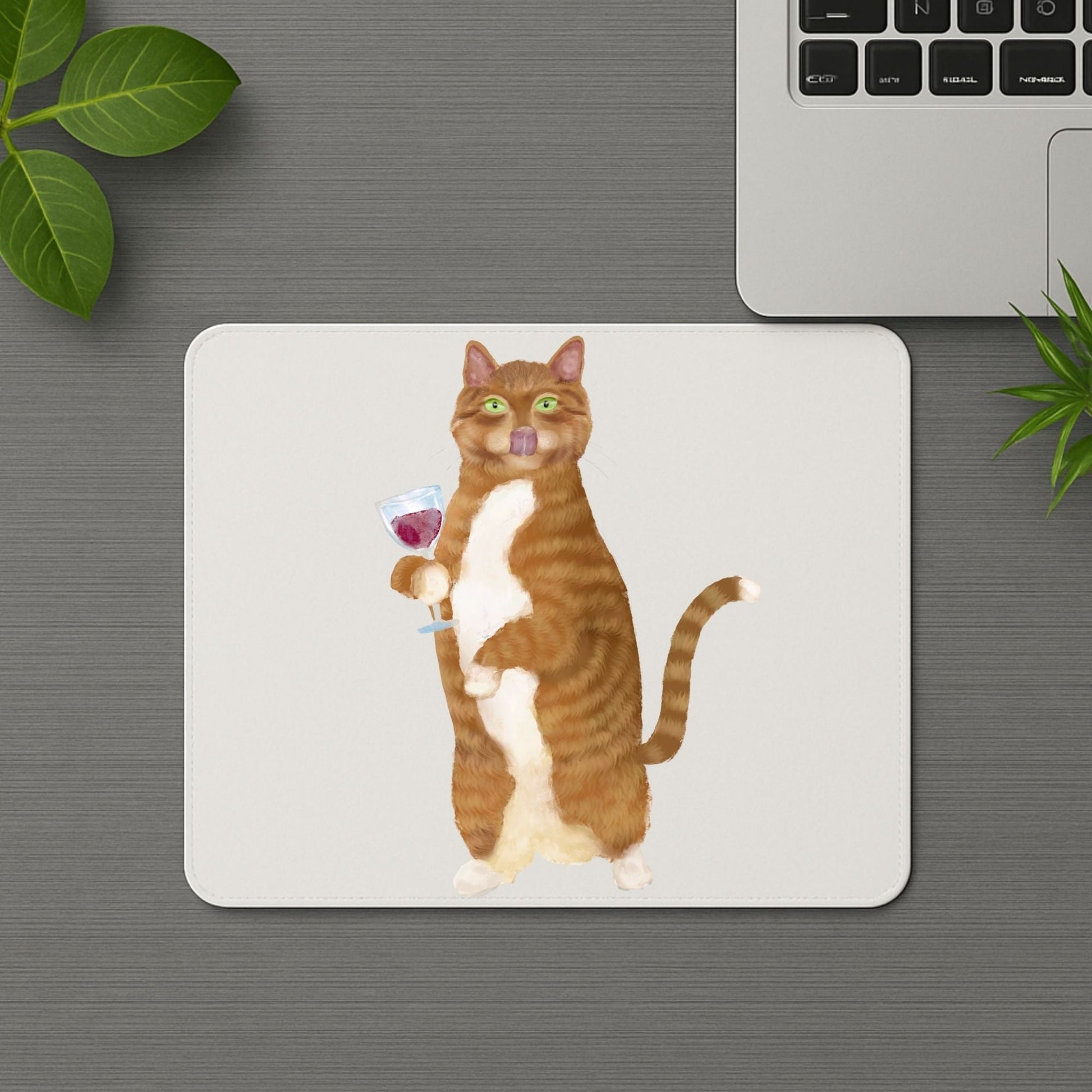 Wine - Loving Tabby Cat Mousepad - MerikaArt