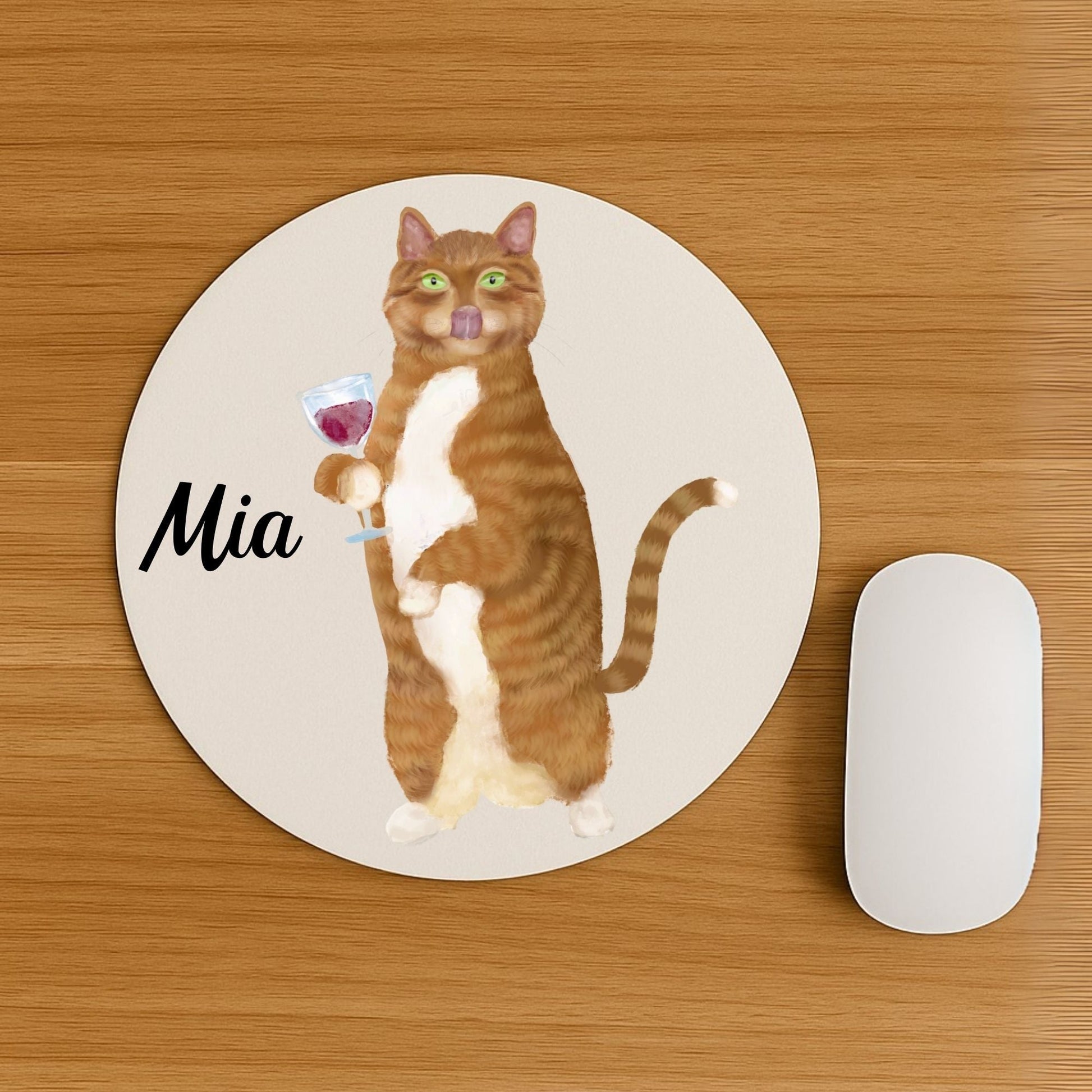 Wine - Loving Tabby Cat Mousepad - MerikaArt