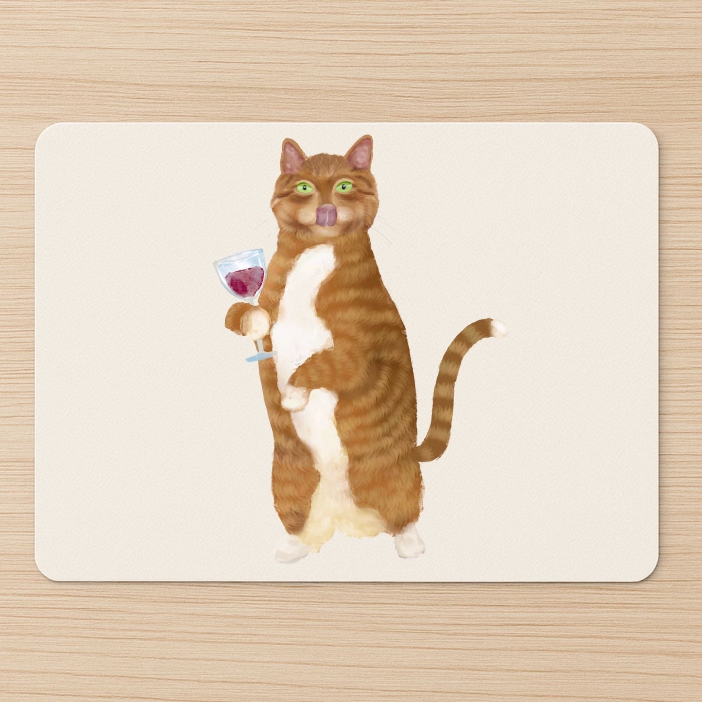 Wine - Loving Tabby Cat Mousepad - MerikaArt