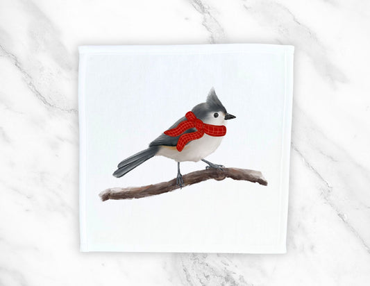 Winter Bird Washcloth | "Cozy Plaid Perch" - MerikaArt