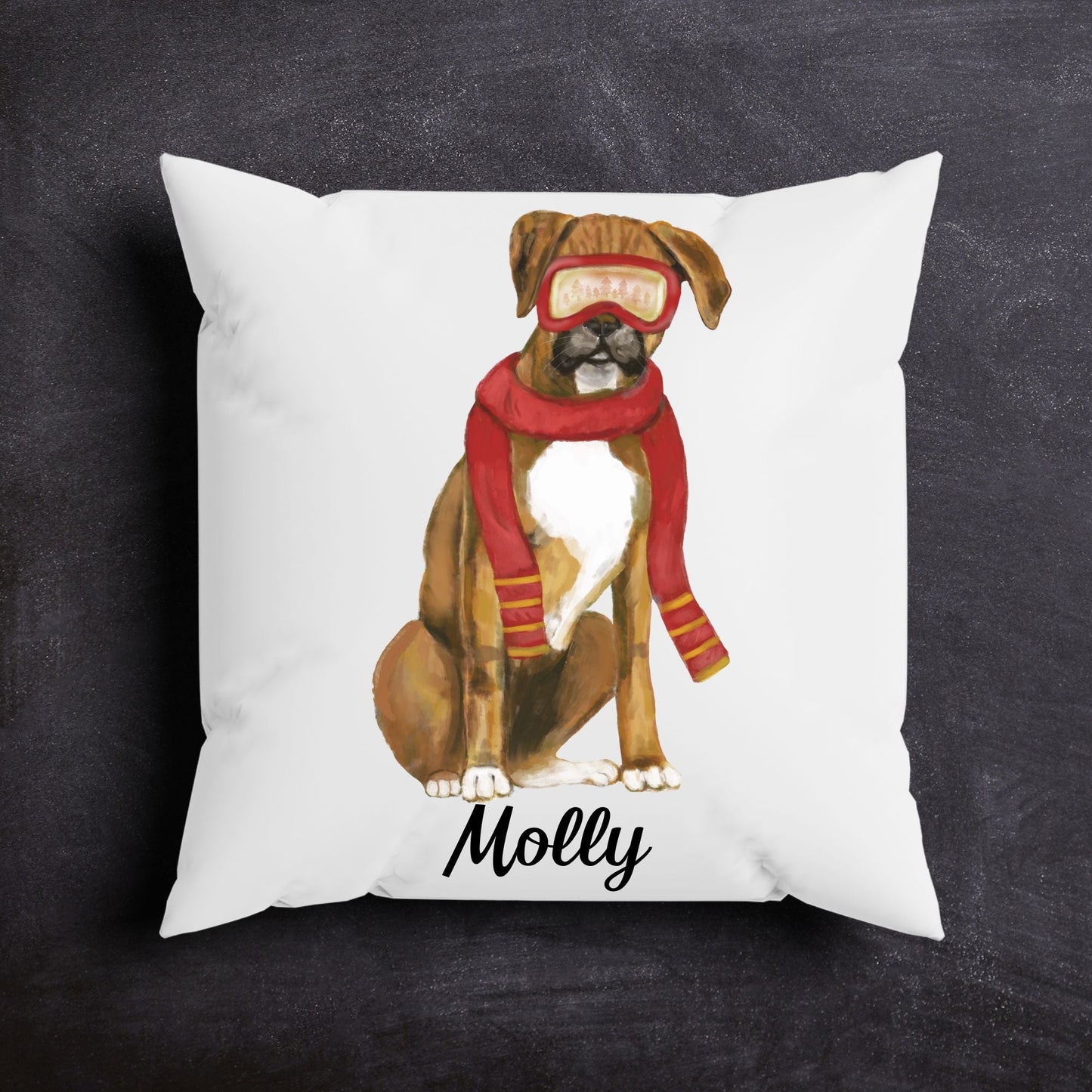 Winter Boxer Dog Pillow - MerikaArt