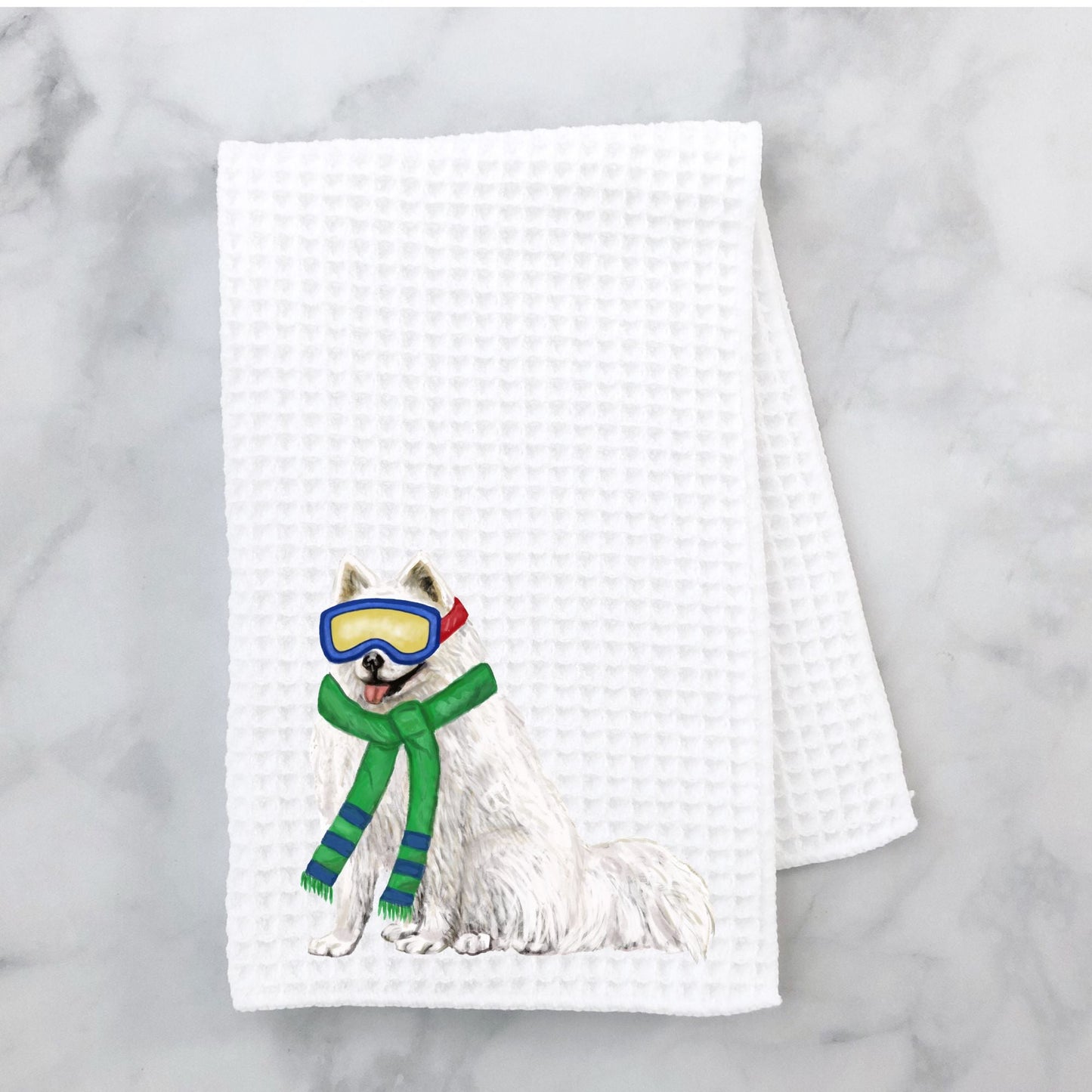 Winter Dog Waffle Weave Kitchen Towel - MerikaArt