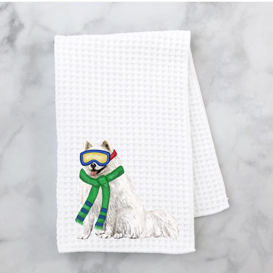 Winter Dog Waffle Weave Kitchen Towel - MerikaArt