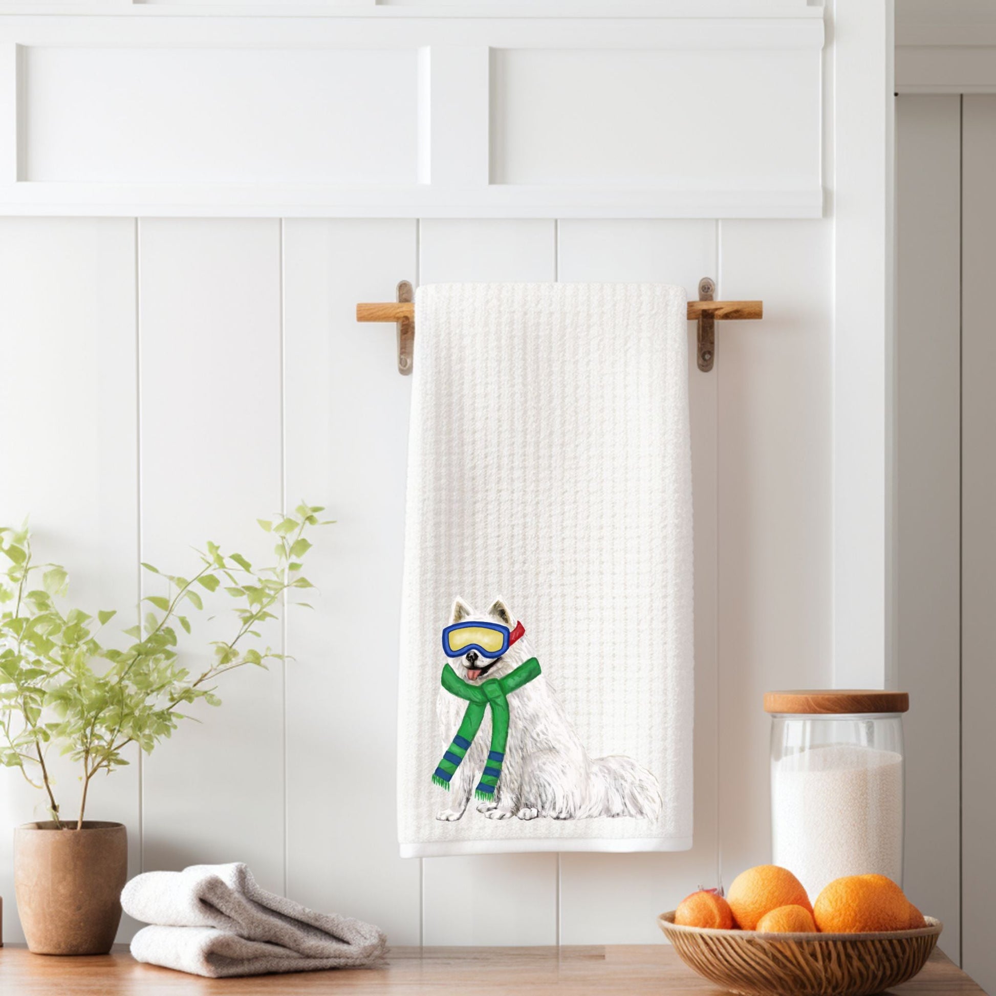 Winter Dog Waffle Weave Kitchen Towel - MerikaArt
