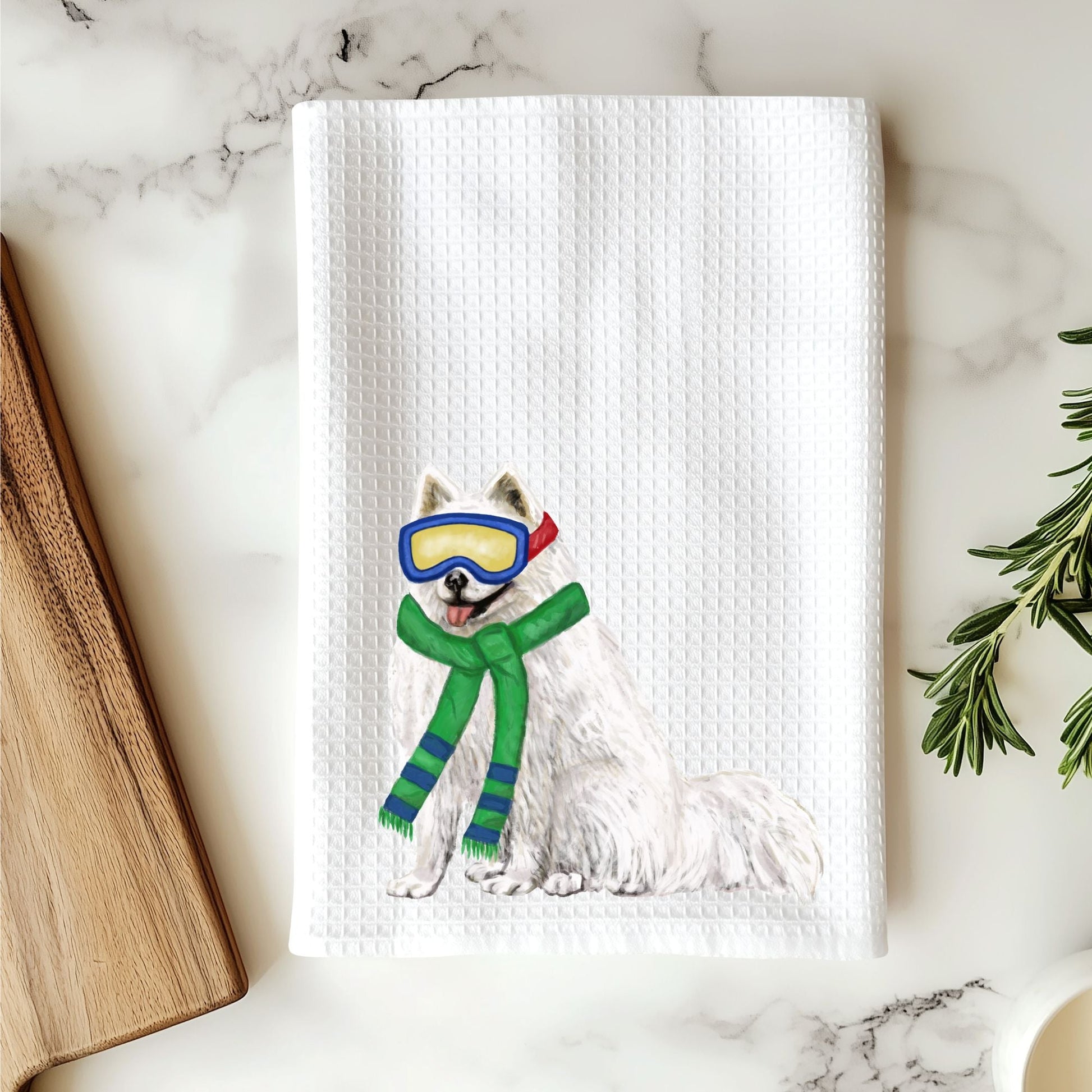 Winter Dog Waffle Weave Kitchen Towel - MerikaArt