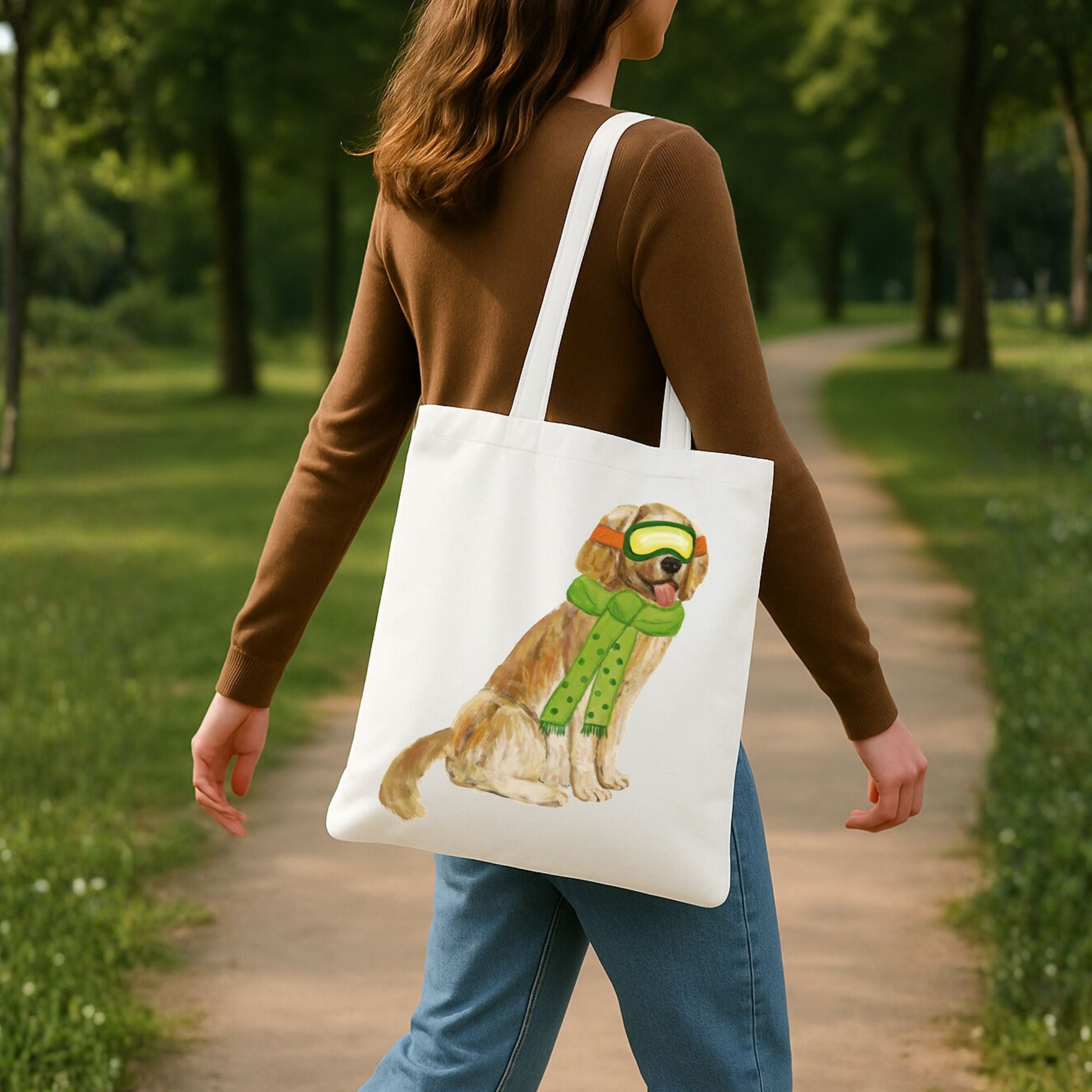 Winter Golden Retriever Canvas Tote Bag - MerikaArt