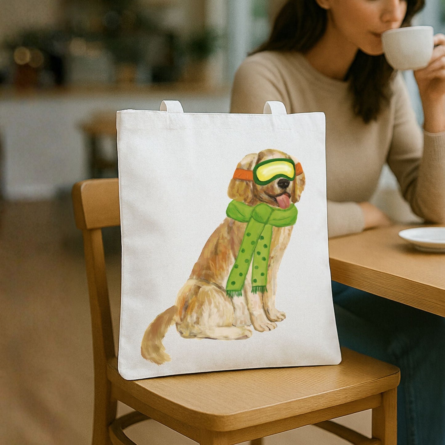 Winter Golden Retriever Canvas Tote Bag - MerikaArt