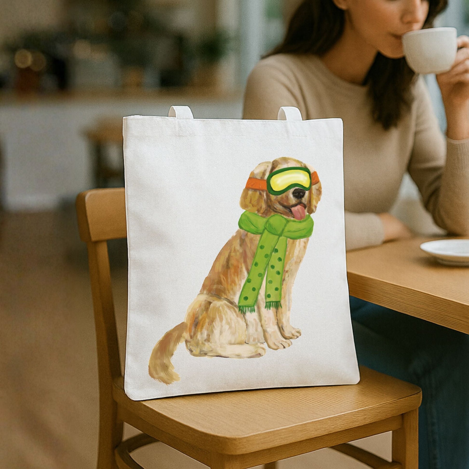 Winter Golden Retriever Canvas Tote Bag - MerikaArt