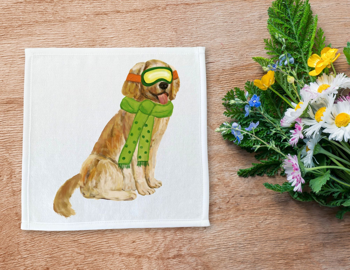 Winter Golden Retriever Washcloth - MerikaArt