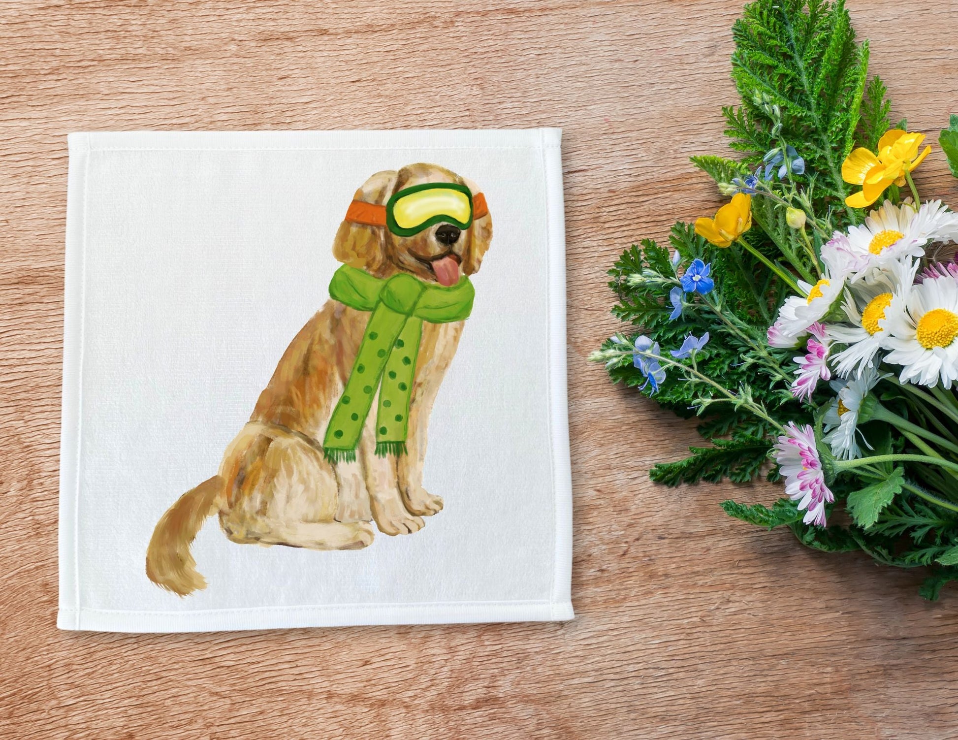 Winter Golden Retriever Washcloth - MerikaArt