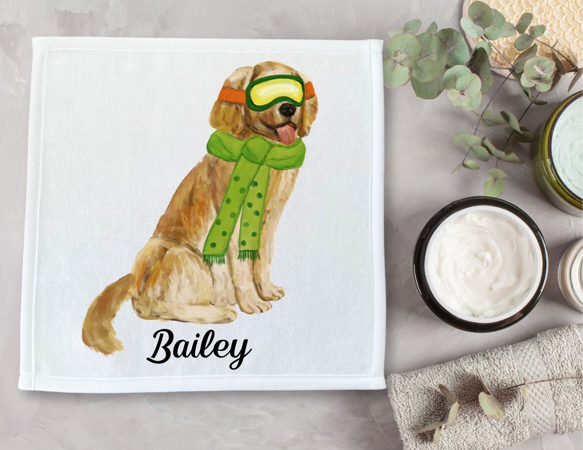 Winter Golden Retriever Washcloth - MerikaArt