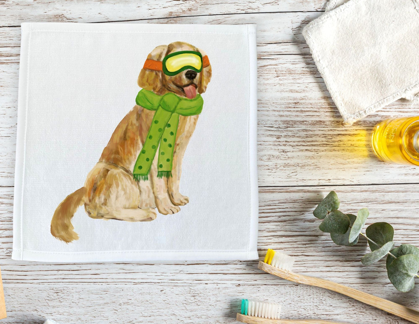 Winter Golden Retriever Washcloth - MerikaArt