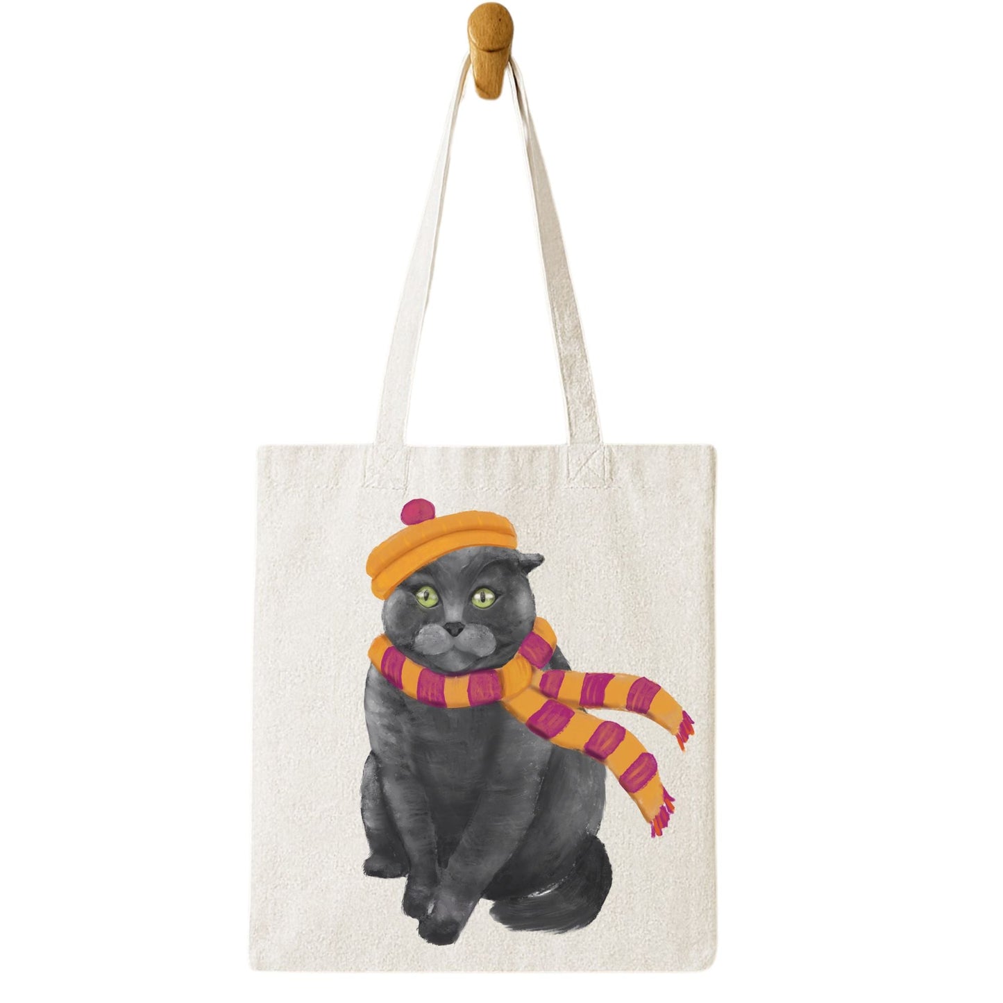 Winter Gray Cat Canvas Tote Bag - MerikaArt
