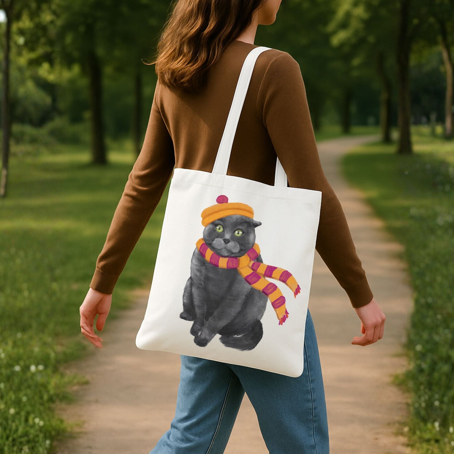 Winter Gray Cat Canvas Tote Bag - MerikaArt