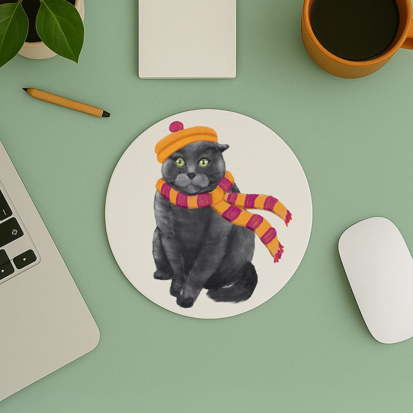 Winter Gray Cat Mousepad - MerikaArt