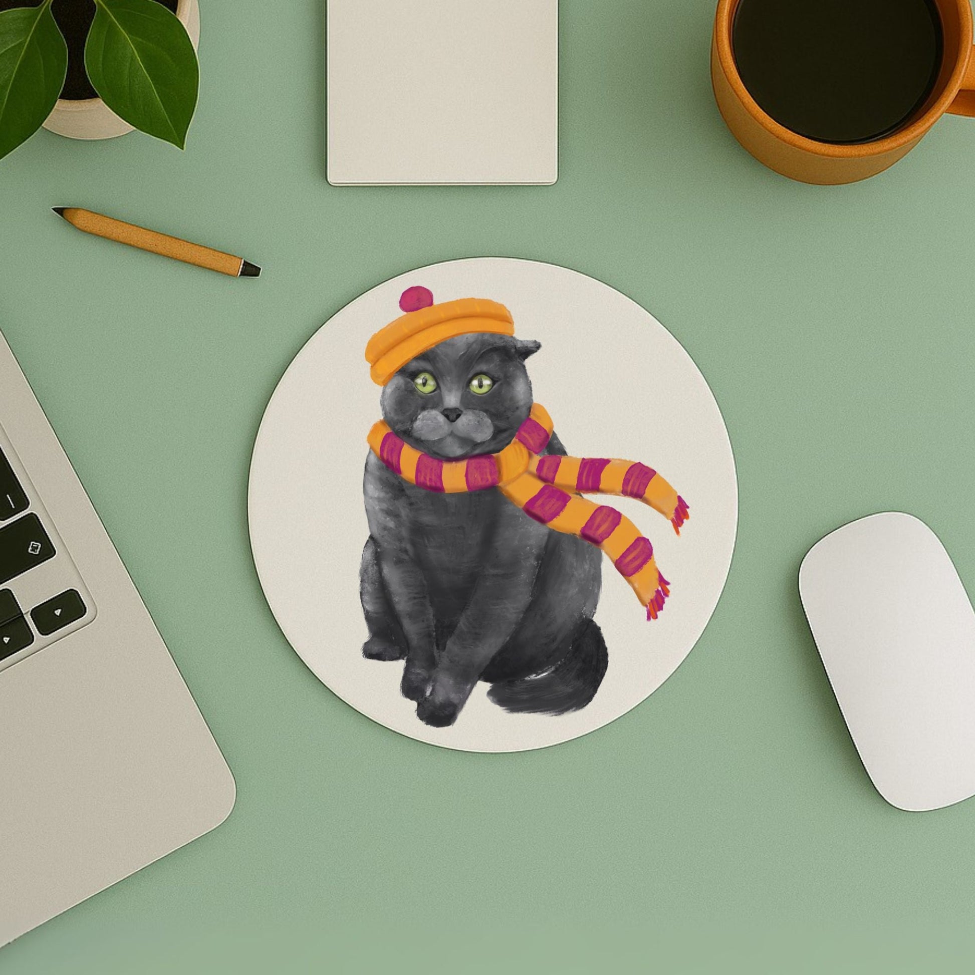 Winter Gray Cat Mousepad - MerikaArt