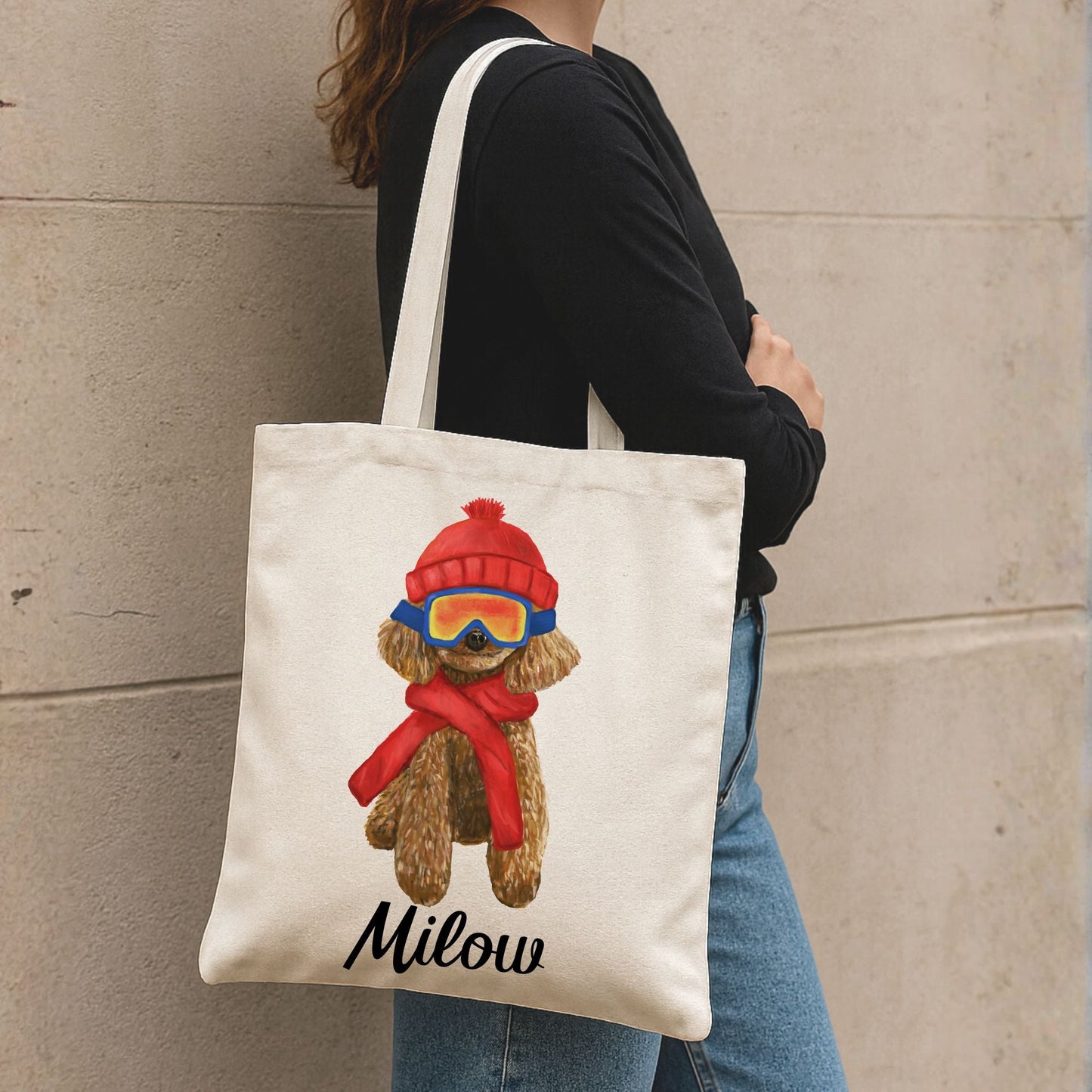 Winter Poodle Canvas Tote Bag - MerikaArt