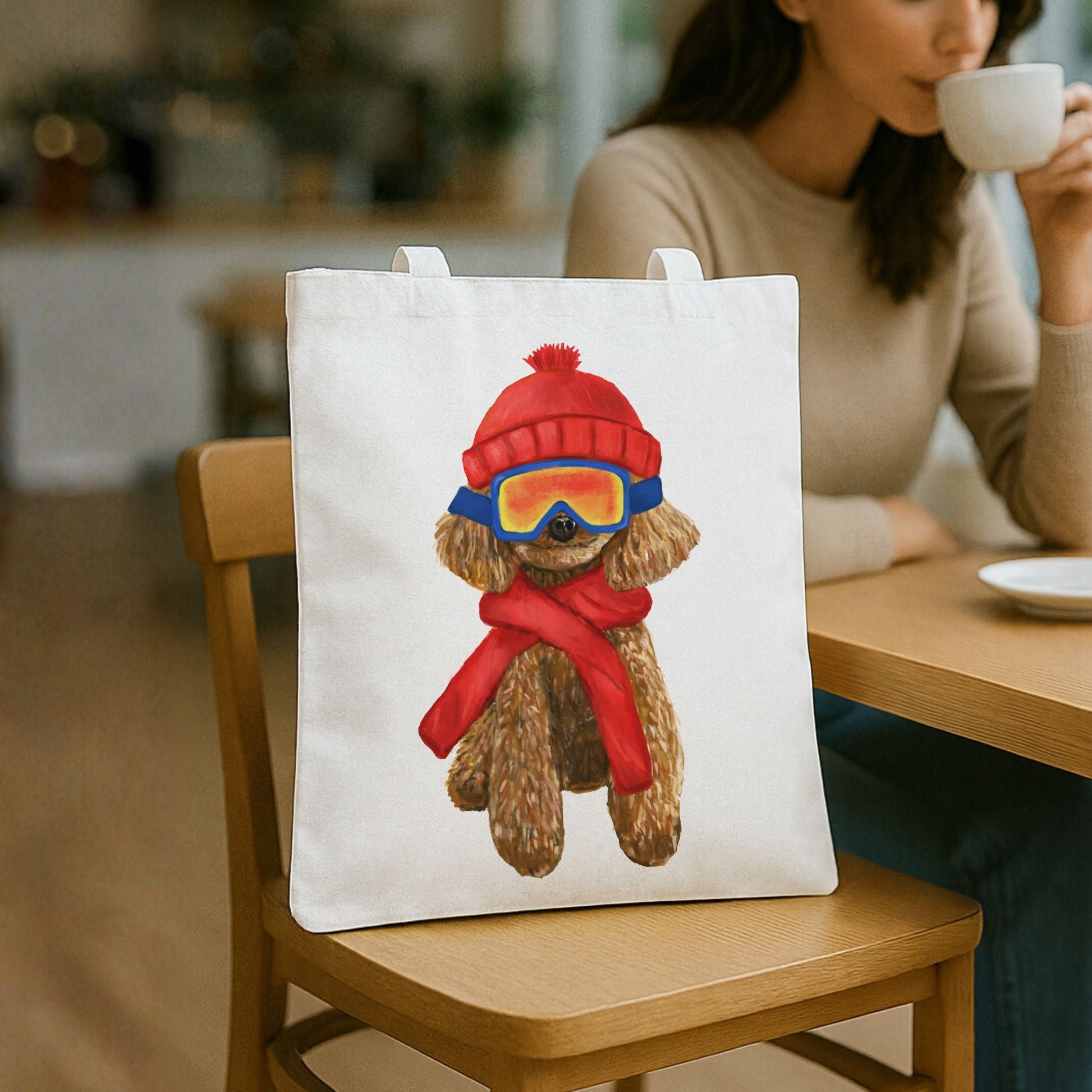 Winter Poodle Canvas Tote Bag - MerikaArt