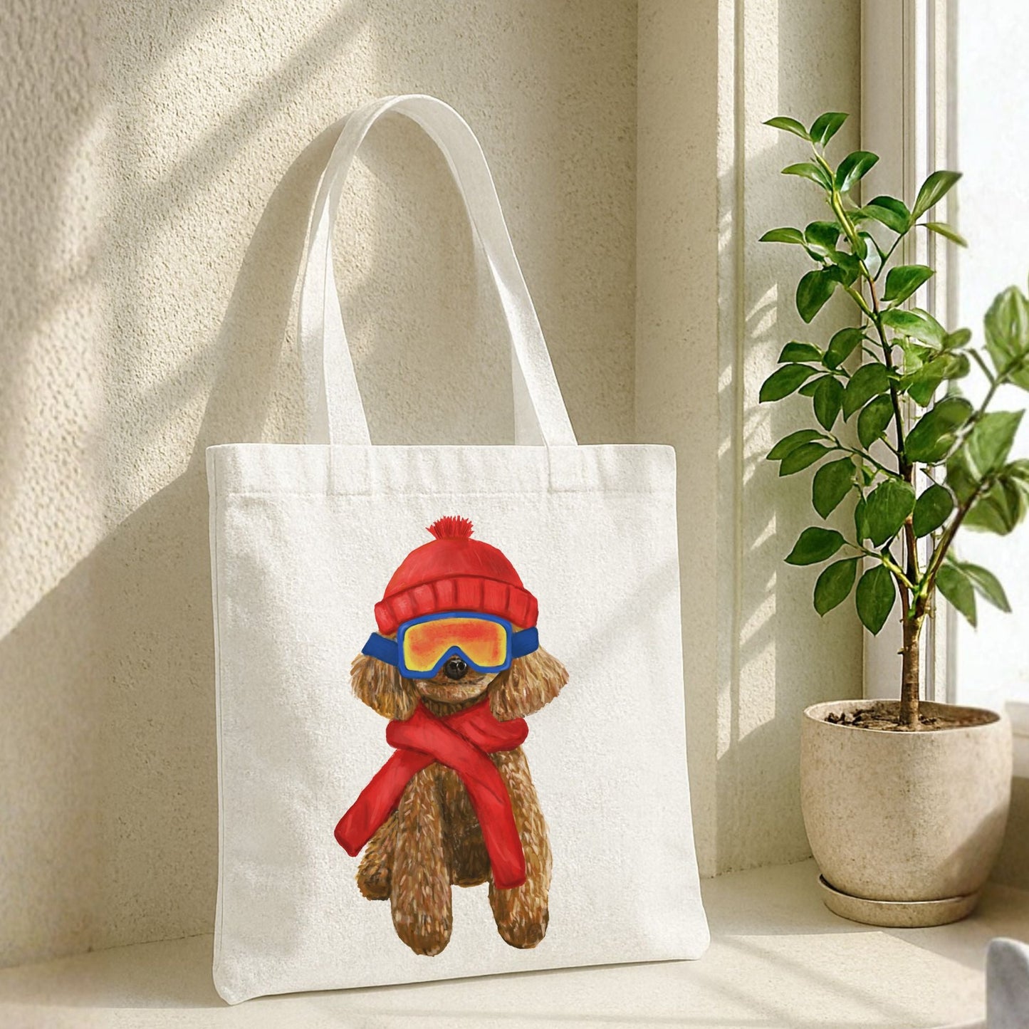 Winter Poodle Canvas Tote Bag - MerikaArt