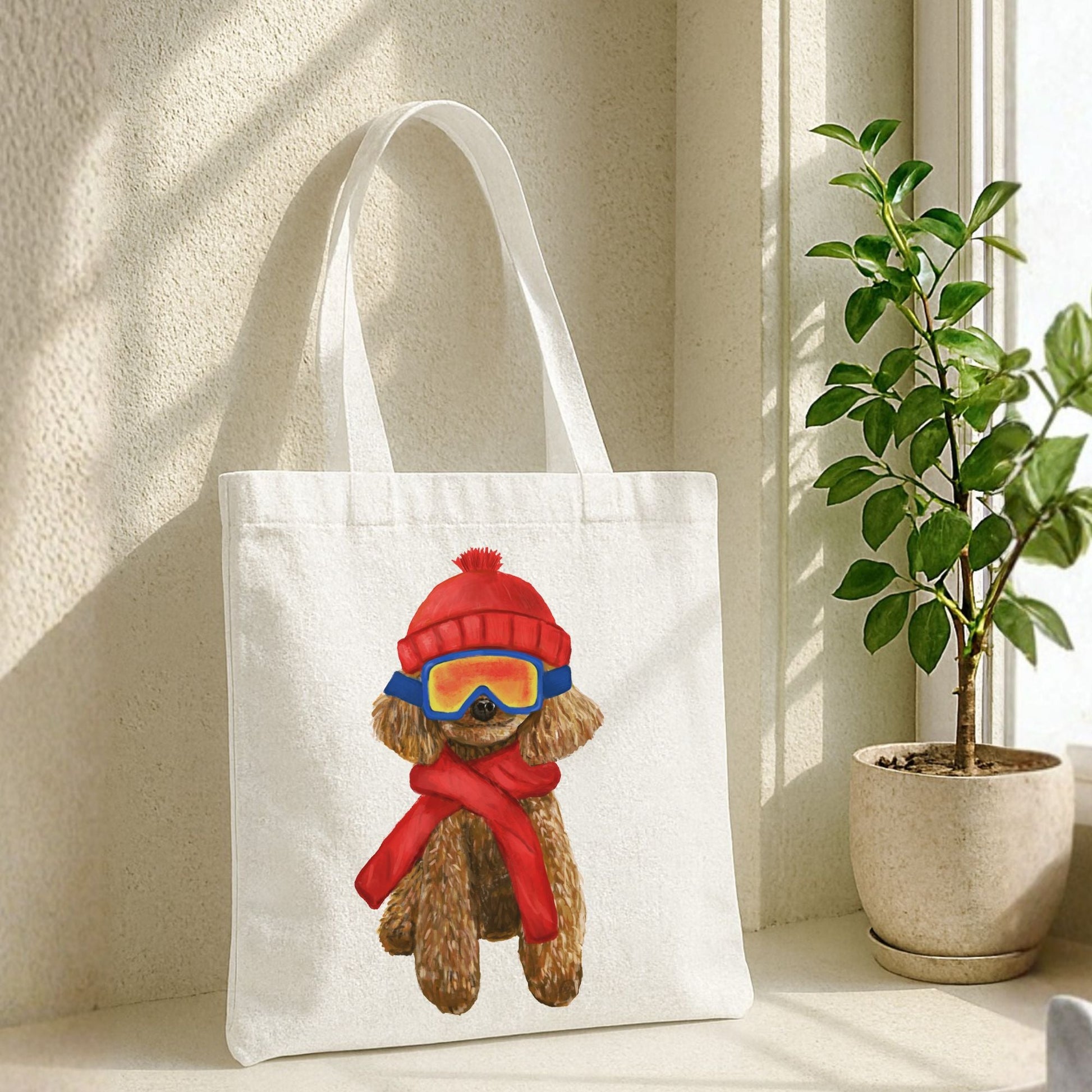 Winter Poodle Canvas Tote Bag - MerikaArt