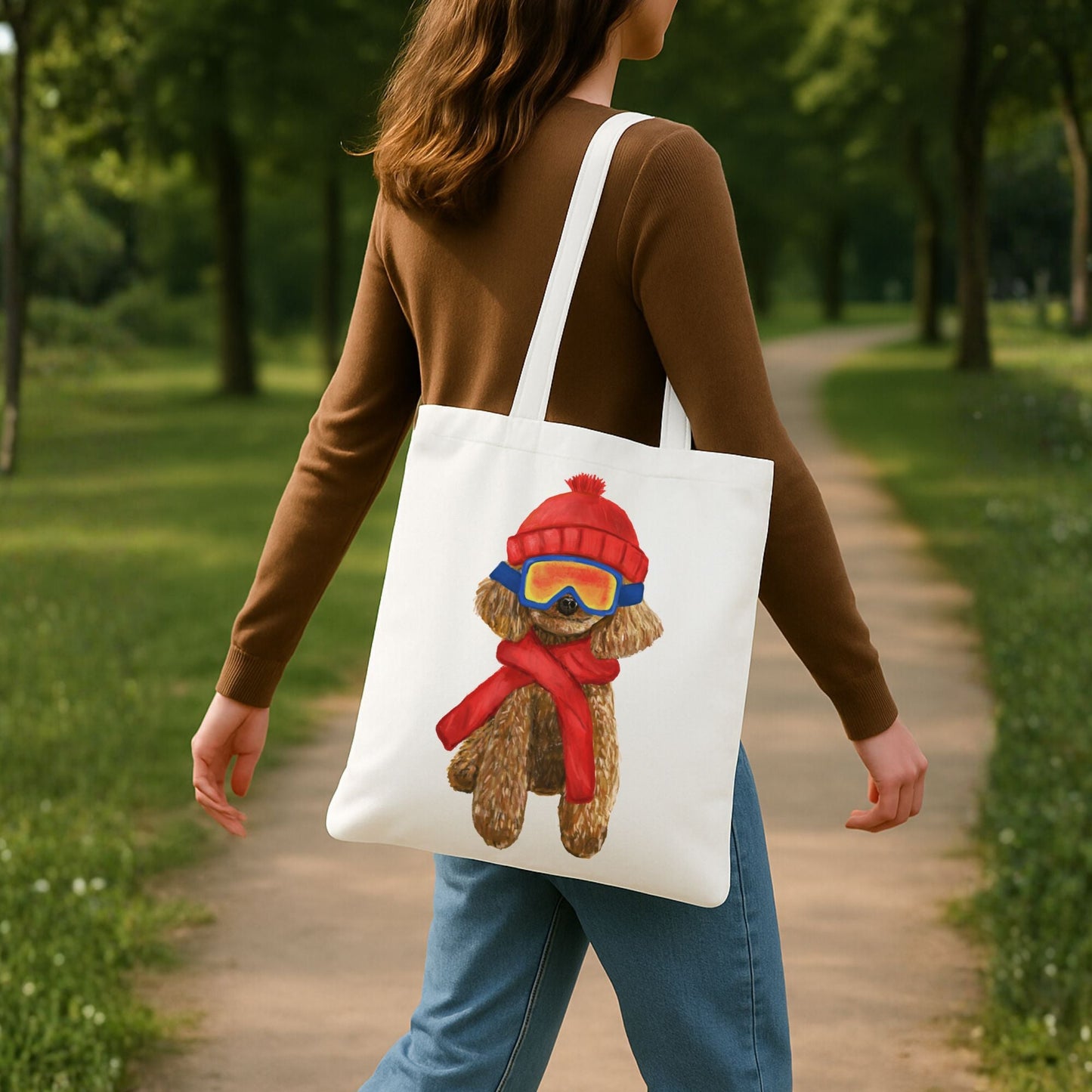 Winter Poodle Canvas Tote Bag - MerikaArt