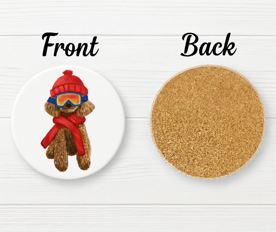 Winter Poodle Ceramic Coaster - MerikaArt