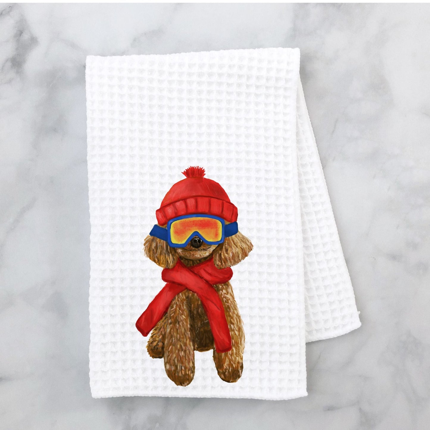 Winter Poodle Dog Waffle Weave Kitchen Towel - MerikaArt