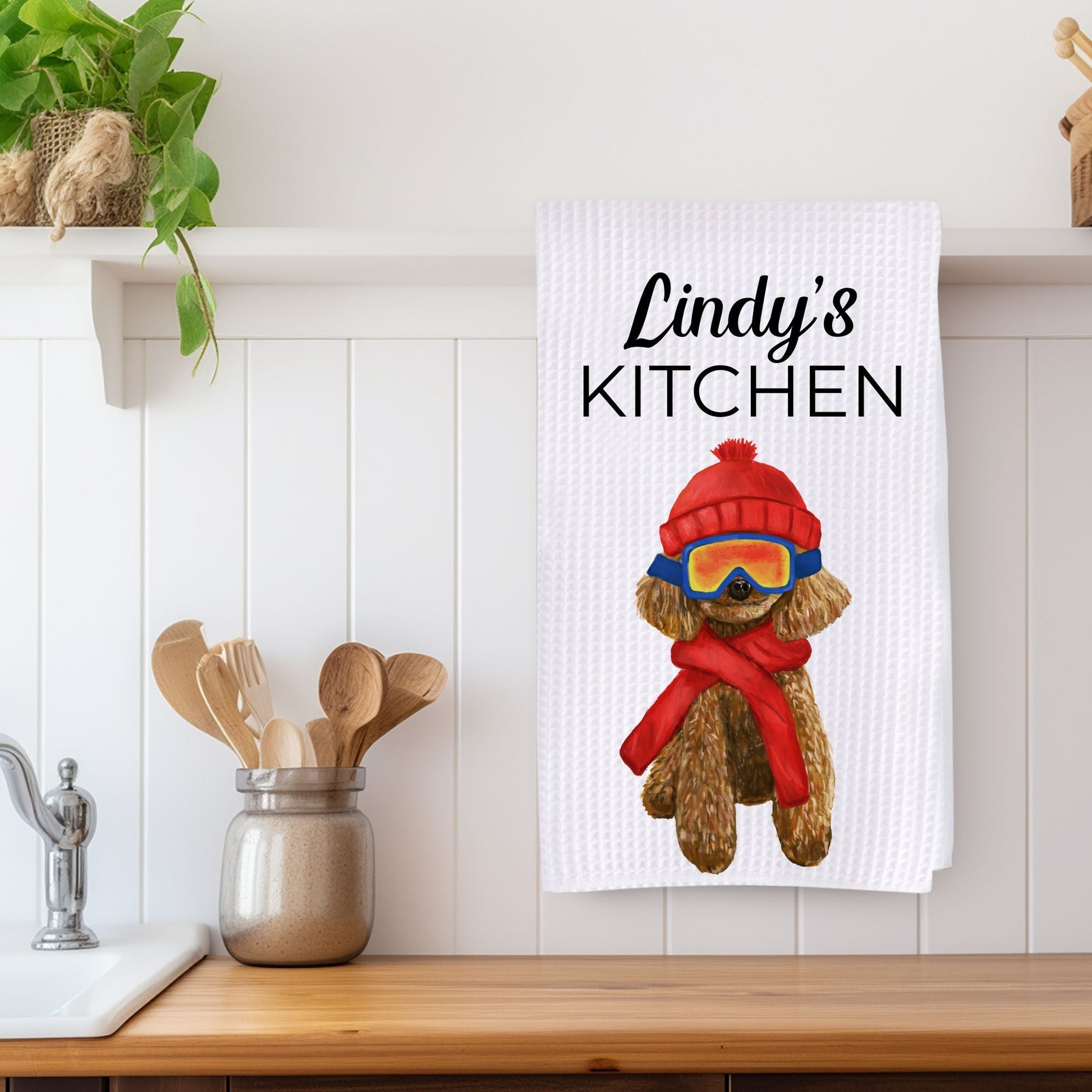 Winter Poodle Dog Waffle Weave Kitchen Towel - MerikaArt