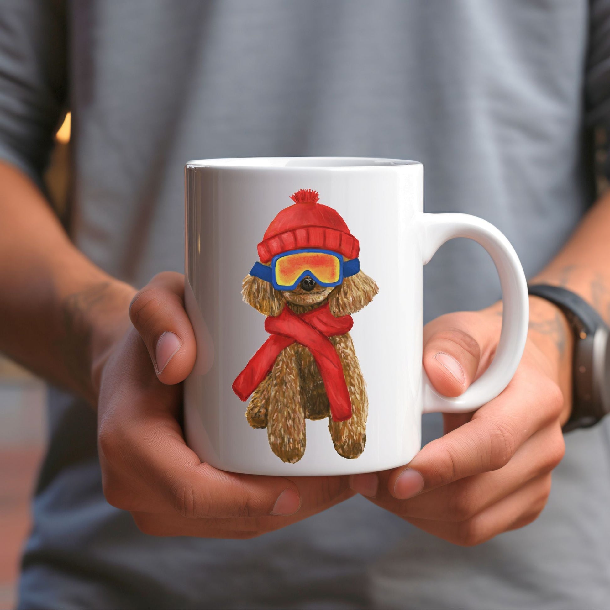 Winter Poodle Mug - MerikaArt