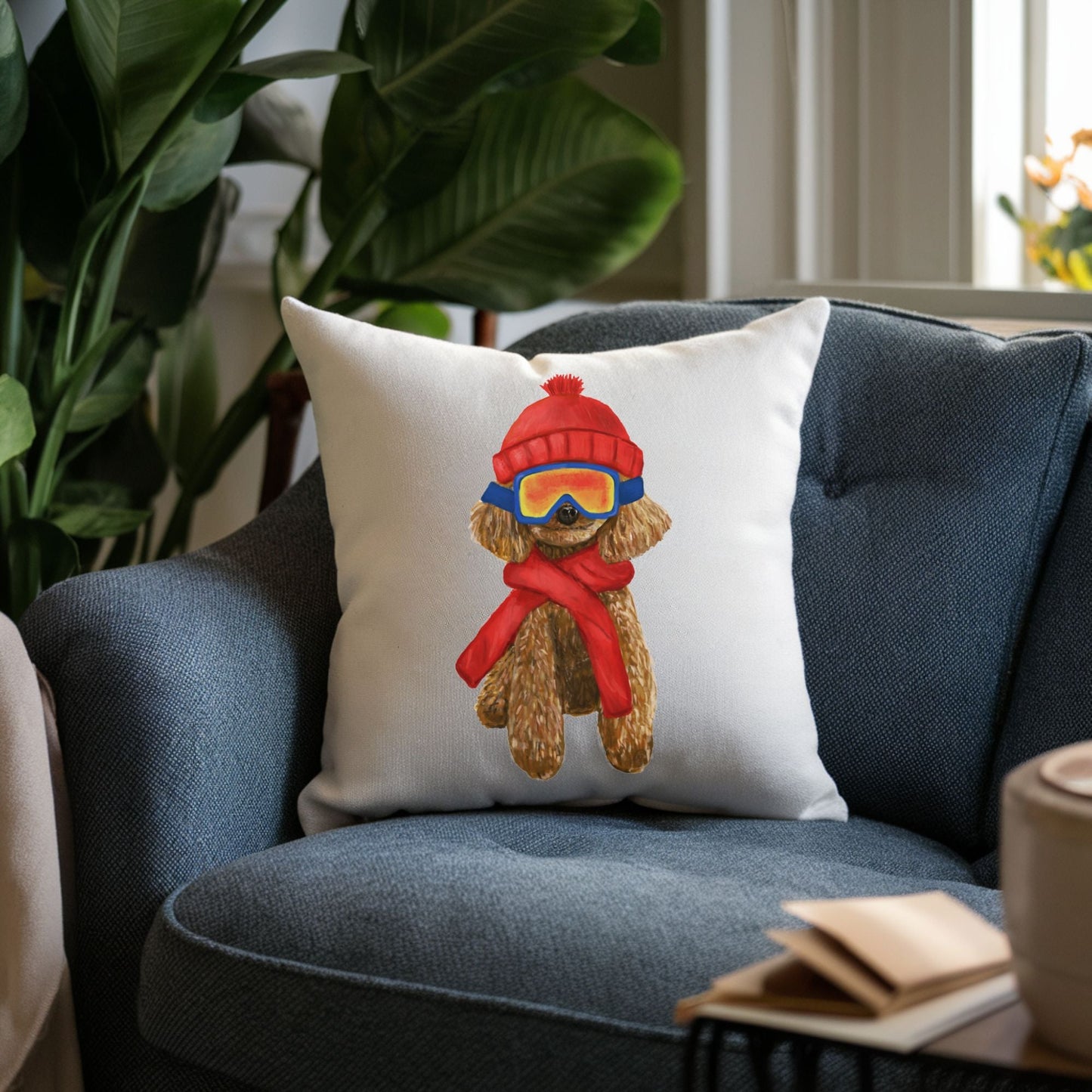 Winter Poodle Ski Pillow - MerikaArt