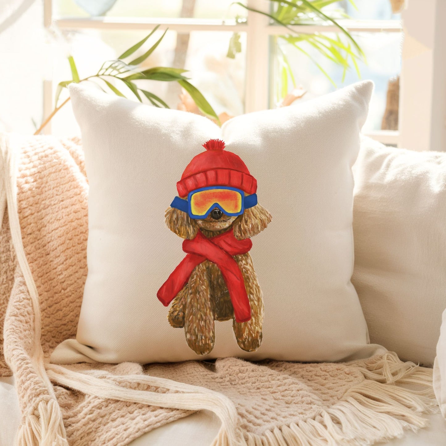 Winter Poodle Ski Pillow - MerikaArt