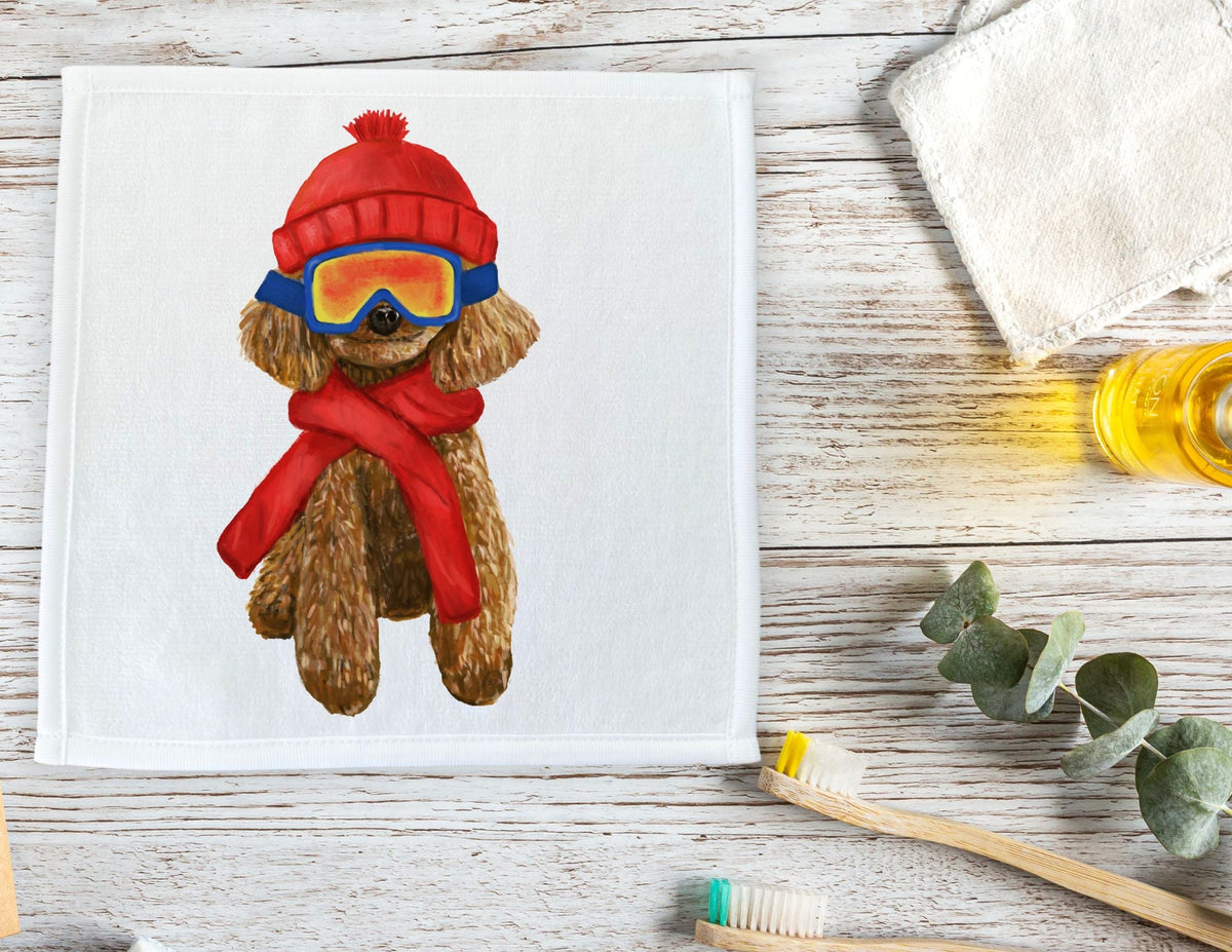 Winter Poodle Washcloth - MerikaArt