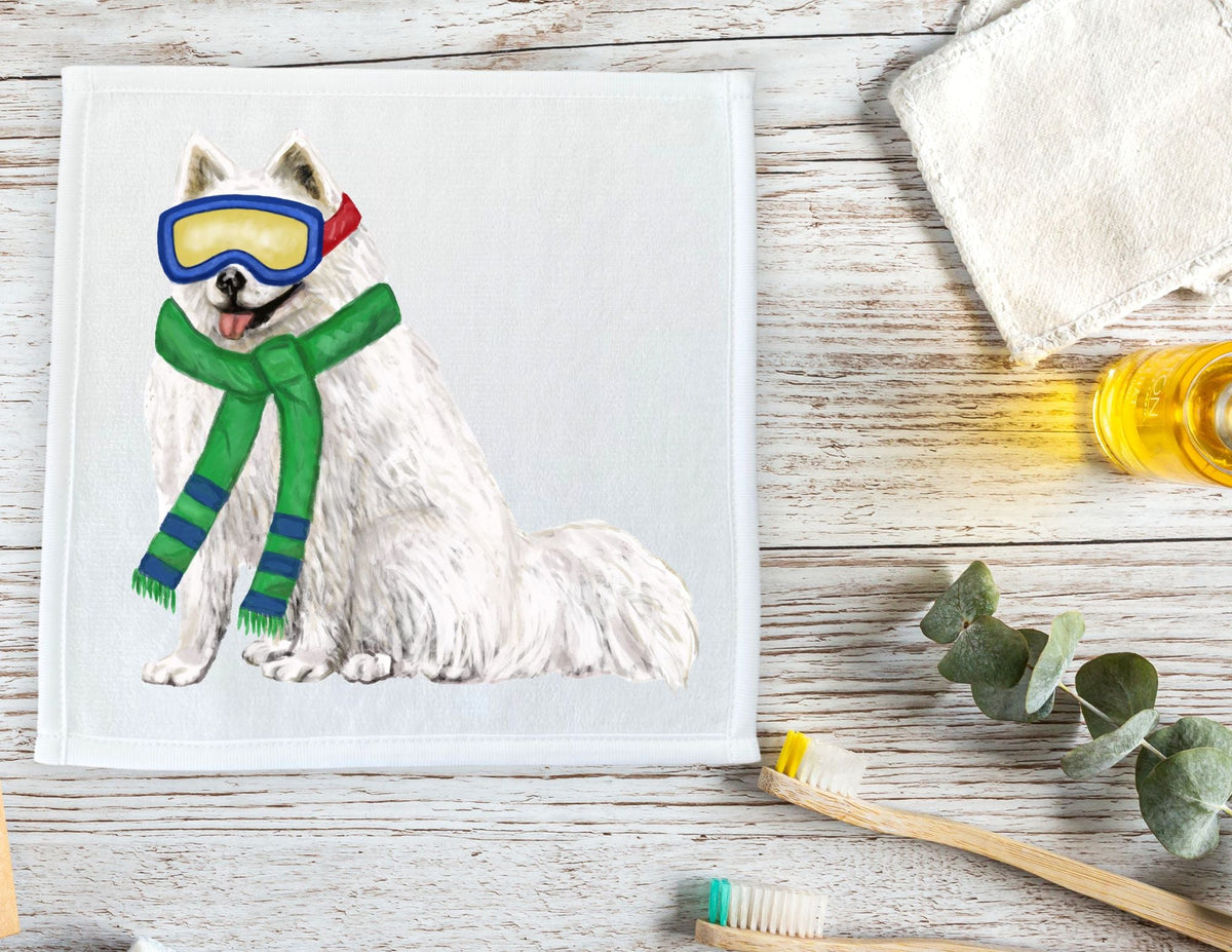 Winter Samoyed Washcloth - MerikaArt
